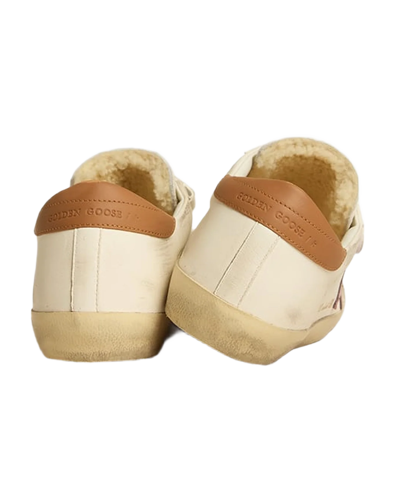 Women | Old School Nappa Leather with Pink Leather Star & Beige Shearling Lining | White x Pink x Light Brown - Image 4