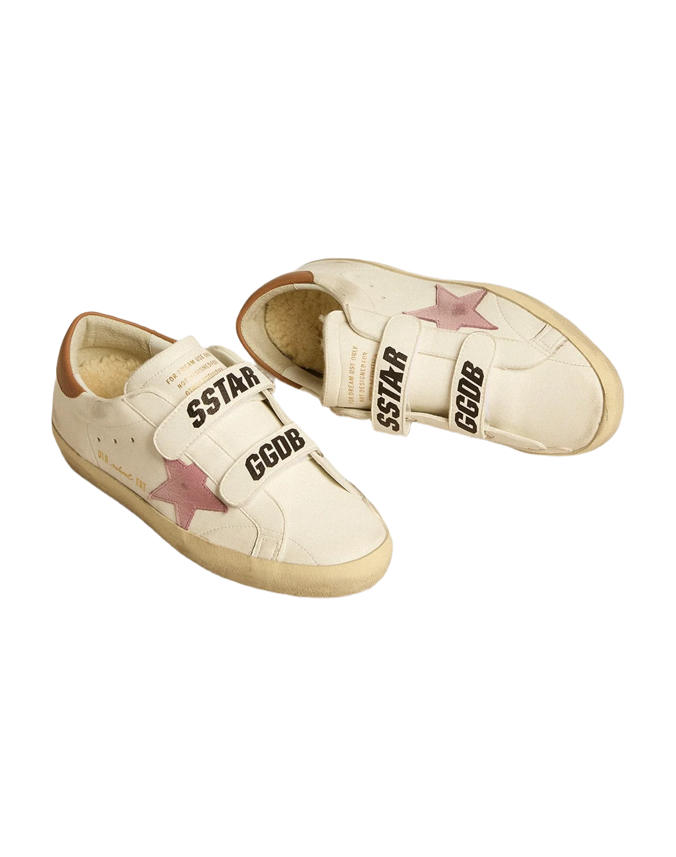 Women | Old School Nappa Leather with Pink Leather Star & Beige Shearling Lining | White x Pink x Light Brown - Image 5