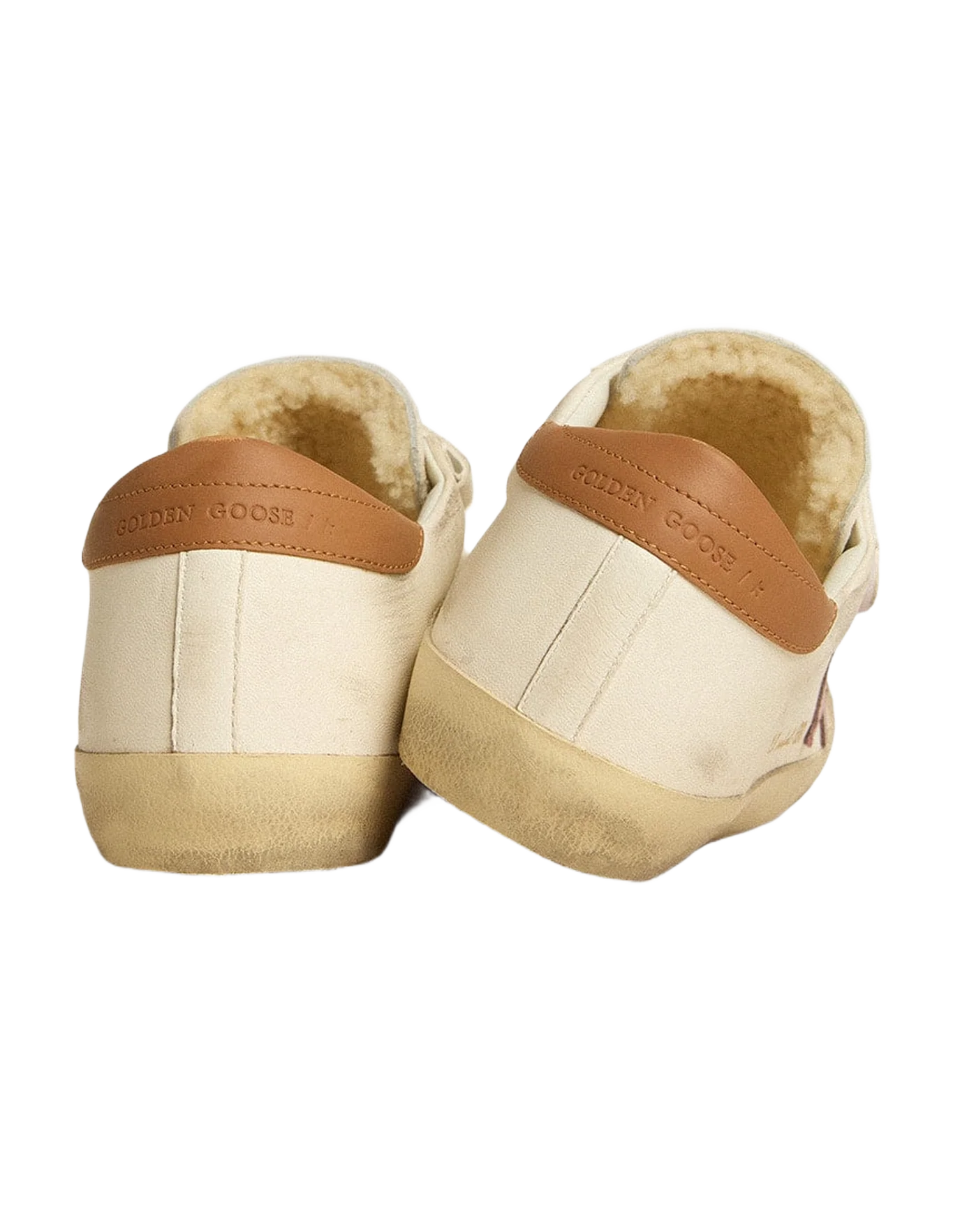 Women | Old School Nappa Leather with Pink Leather Star & Beige Shearling Lining | White x Pink x Light Brown - Image 7