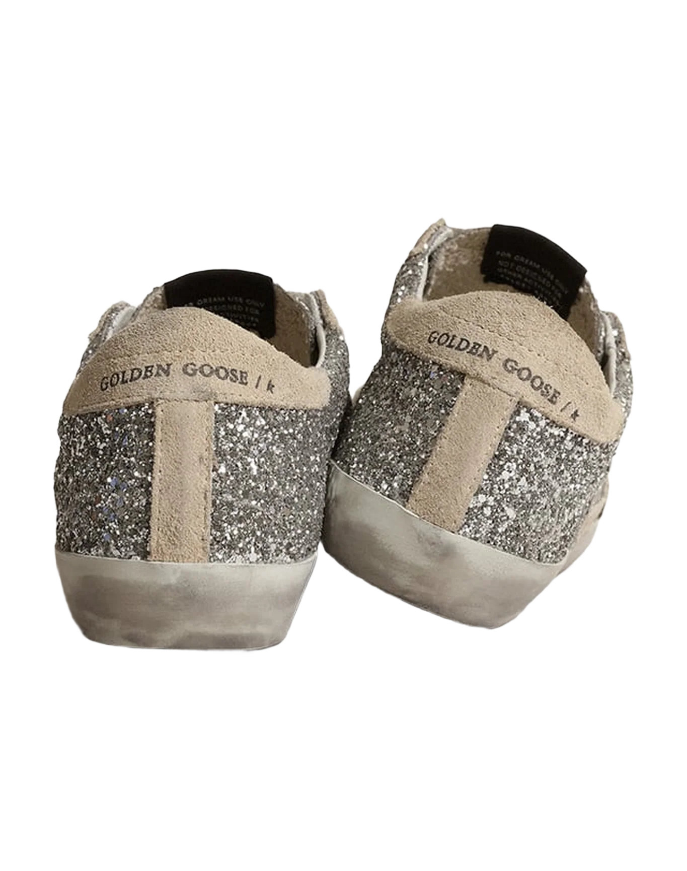 Women | Old School Sneakers Glitter with Suede Heel Tab & Star | Silver x Pearl - Image 2