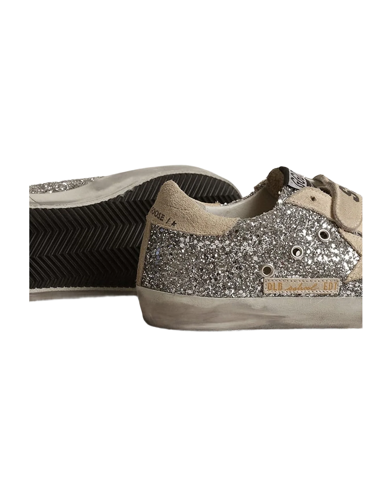 Women | Old School Sneakers Glitter with Suede Heel Tab & Star | Silver x Pearl - Image 3