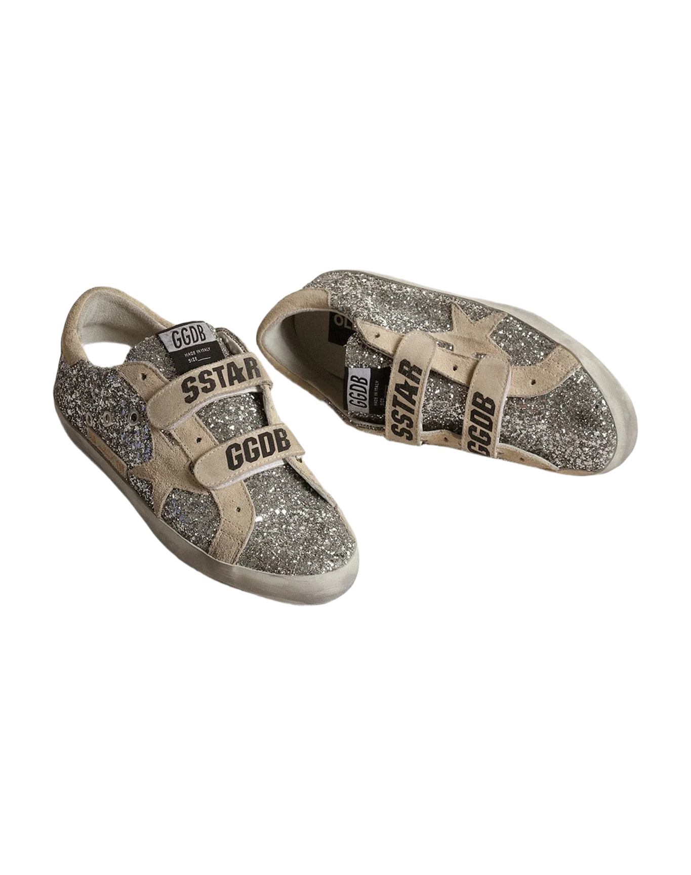 Women | Old School Sneakers Glitter with Suede Heel Tab & Star | Silver x Pearl - Image 6