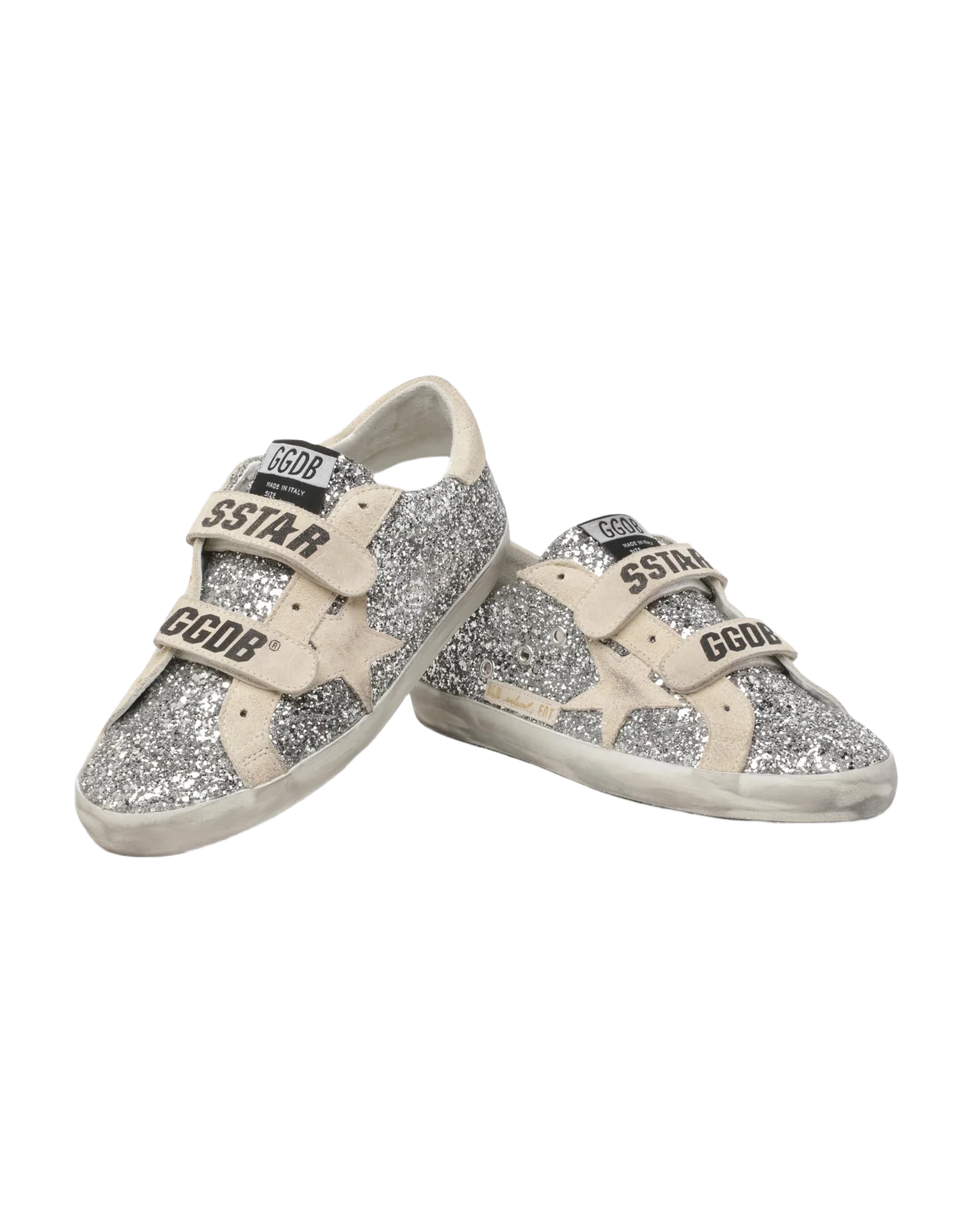 Women | Old School Sneakers Glitter with Suede Heel Tab & Star | Silver x Pearl - Image 8