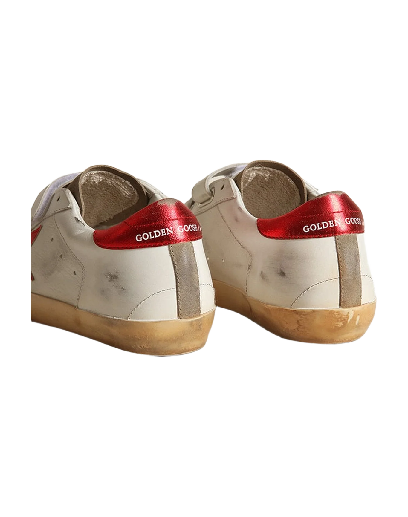 Women | Old School White Leather & Taupe Suede with Red Star | White x Taupe x Red - Image 7