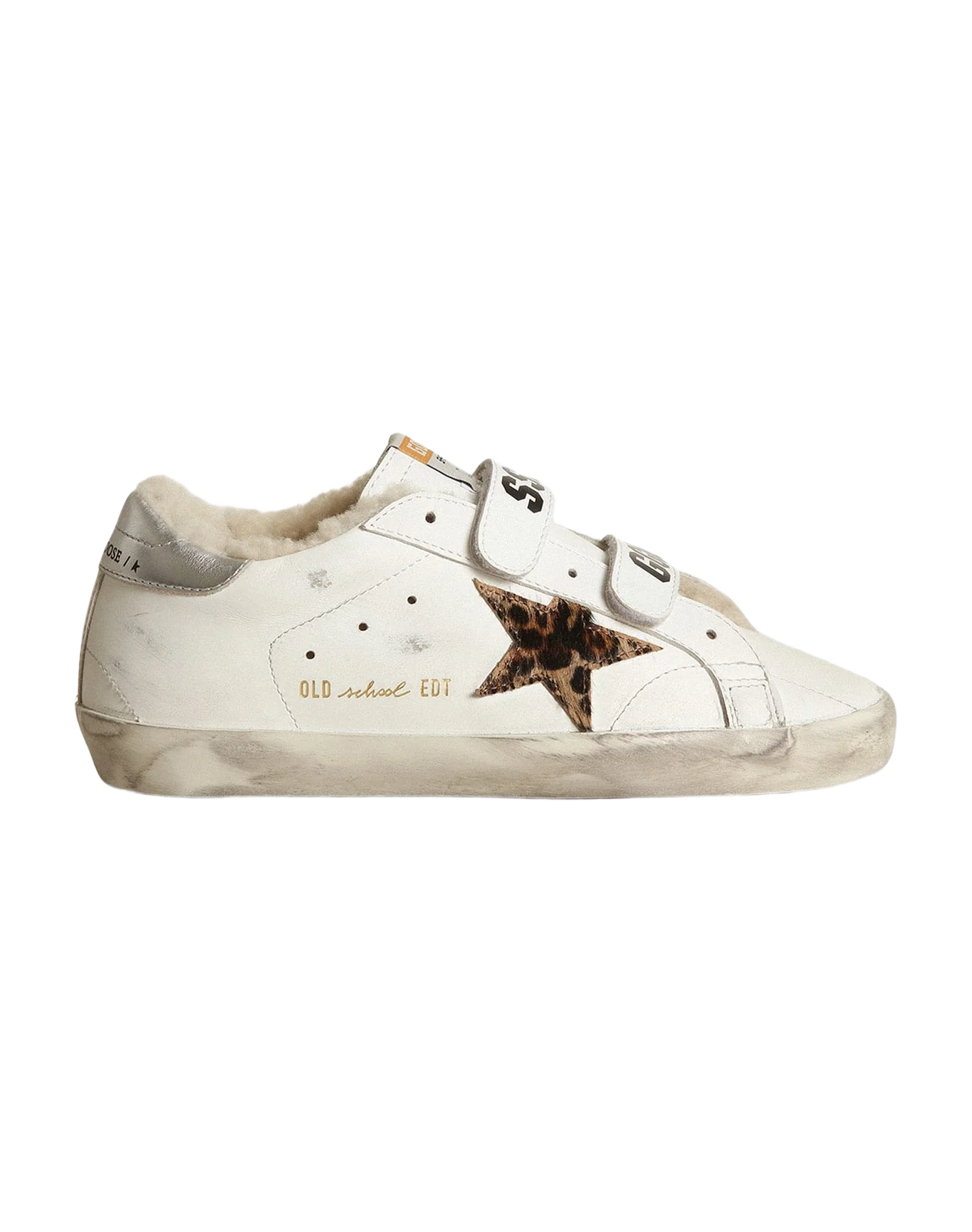 Women | Old School with Leopard Pony Skin Star & Beige Shearling Lining | White x Beige Brown Leo x Silver x Beige - Image 2