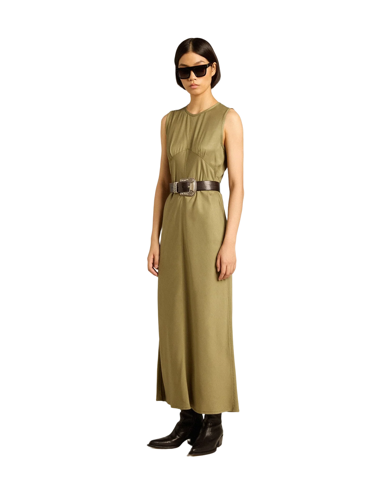 Women | Olive-Colored Wo Midi Dress with Zip Fastening On The Back | Kalamata - Image 2
