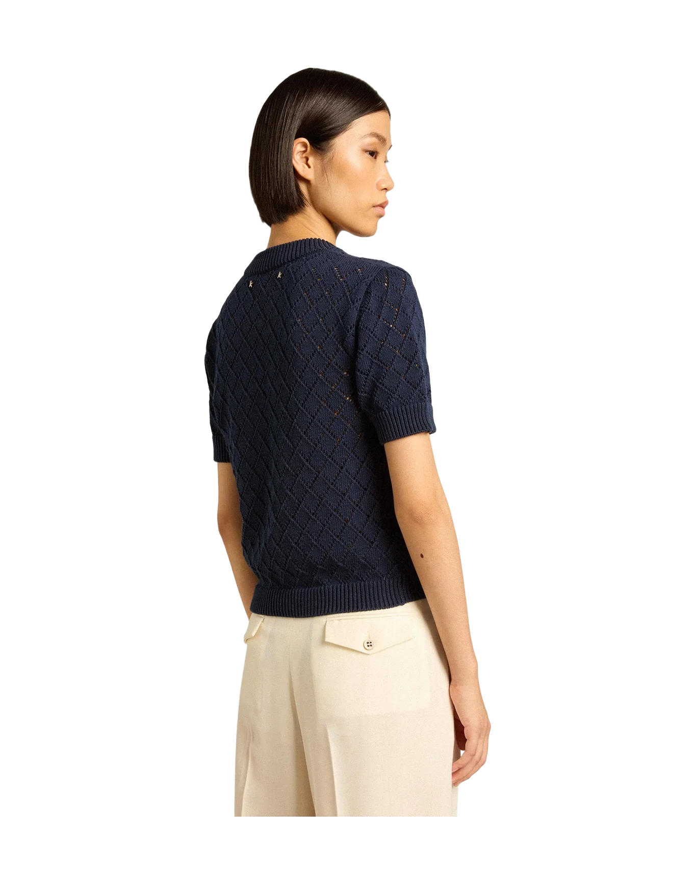 Women | Open-Weave Knit with Midnight Blue Argyle Pattern | Eclipse - Image 9