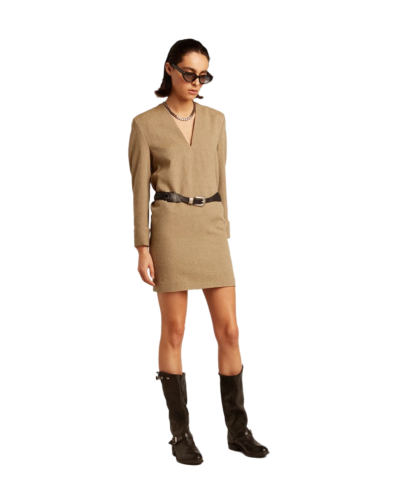 Women | Pale Beech-Colored Short Woolen Dress | Light Beech - Image 10