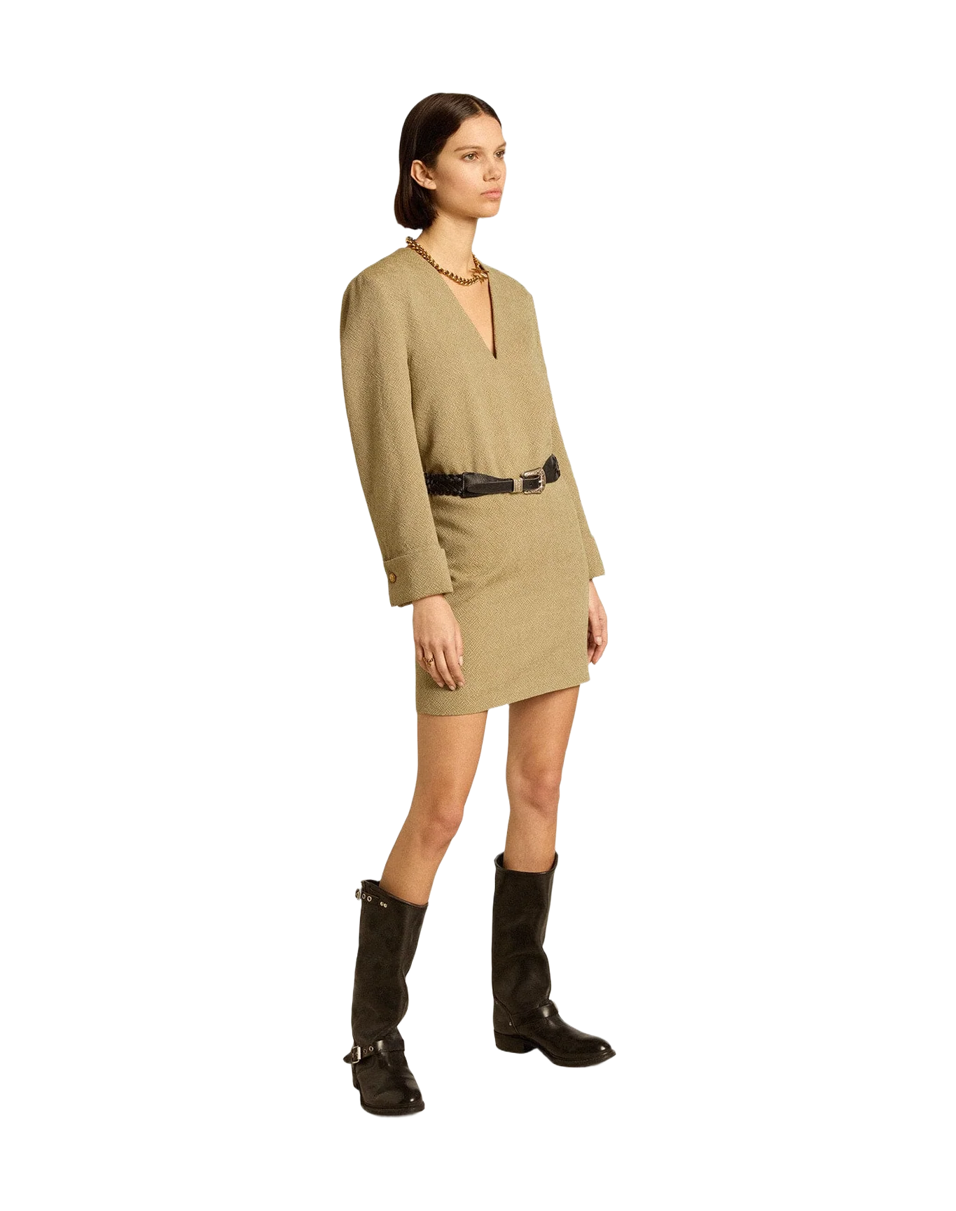 Women | Pale Beech-Colored Short Woolen Dress | Light Beech - Image 7