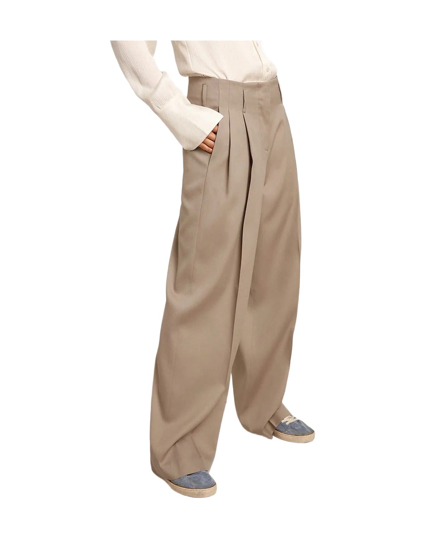 Women | Pants Light Beige Wool Gabardine | Roasted Cashew - Image 9