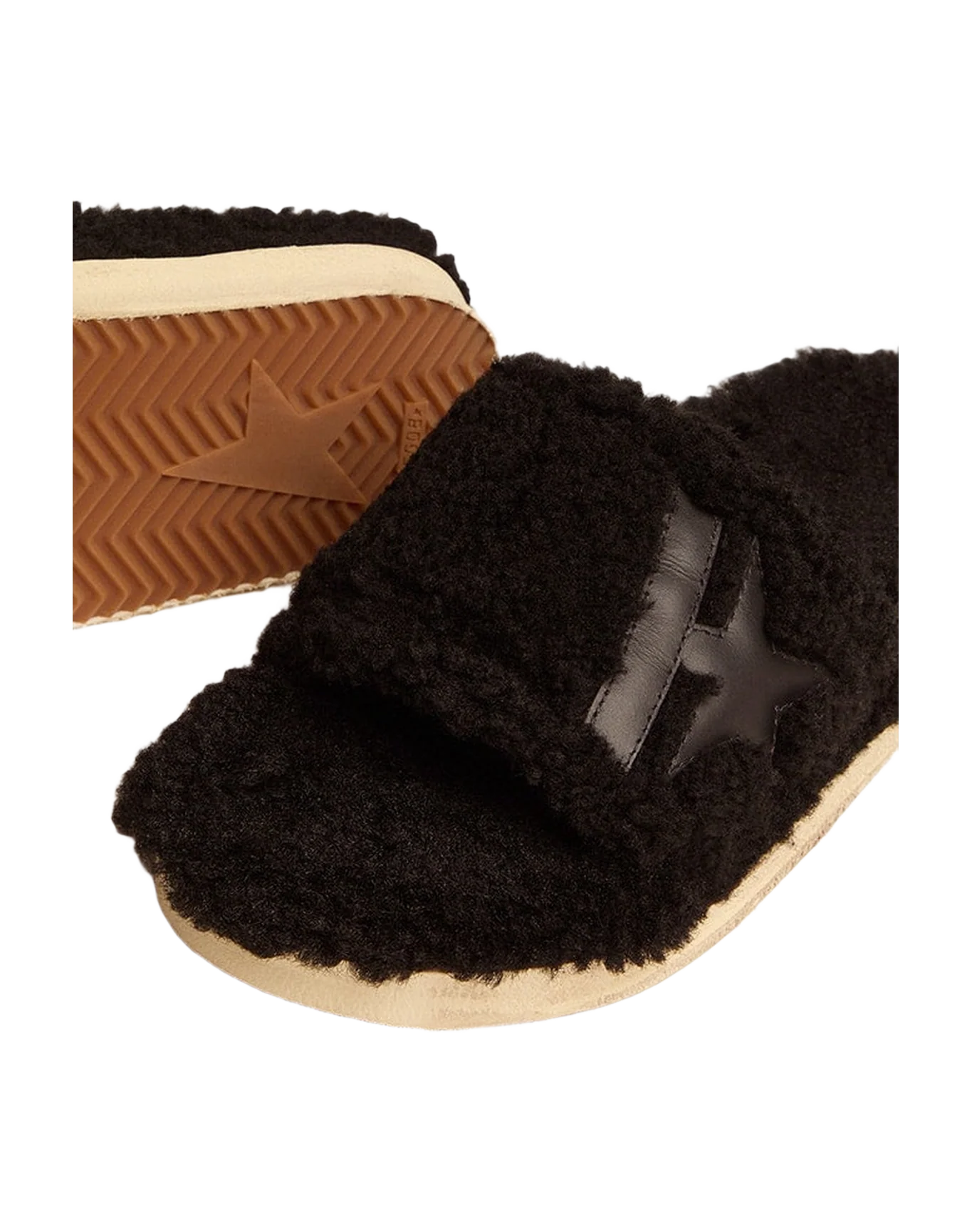 Women | Poolstar Black Shearling with Tone-On-Tone Leather Star | Black - Image 3
