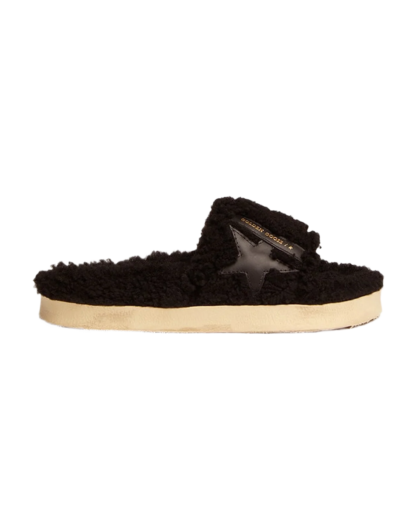 Women | Poolstar Black Shearling with Tone-On-Tone Leather Star | Black - Image 5