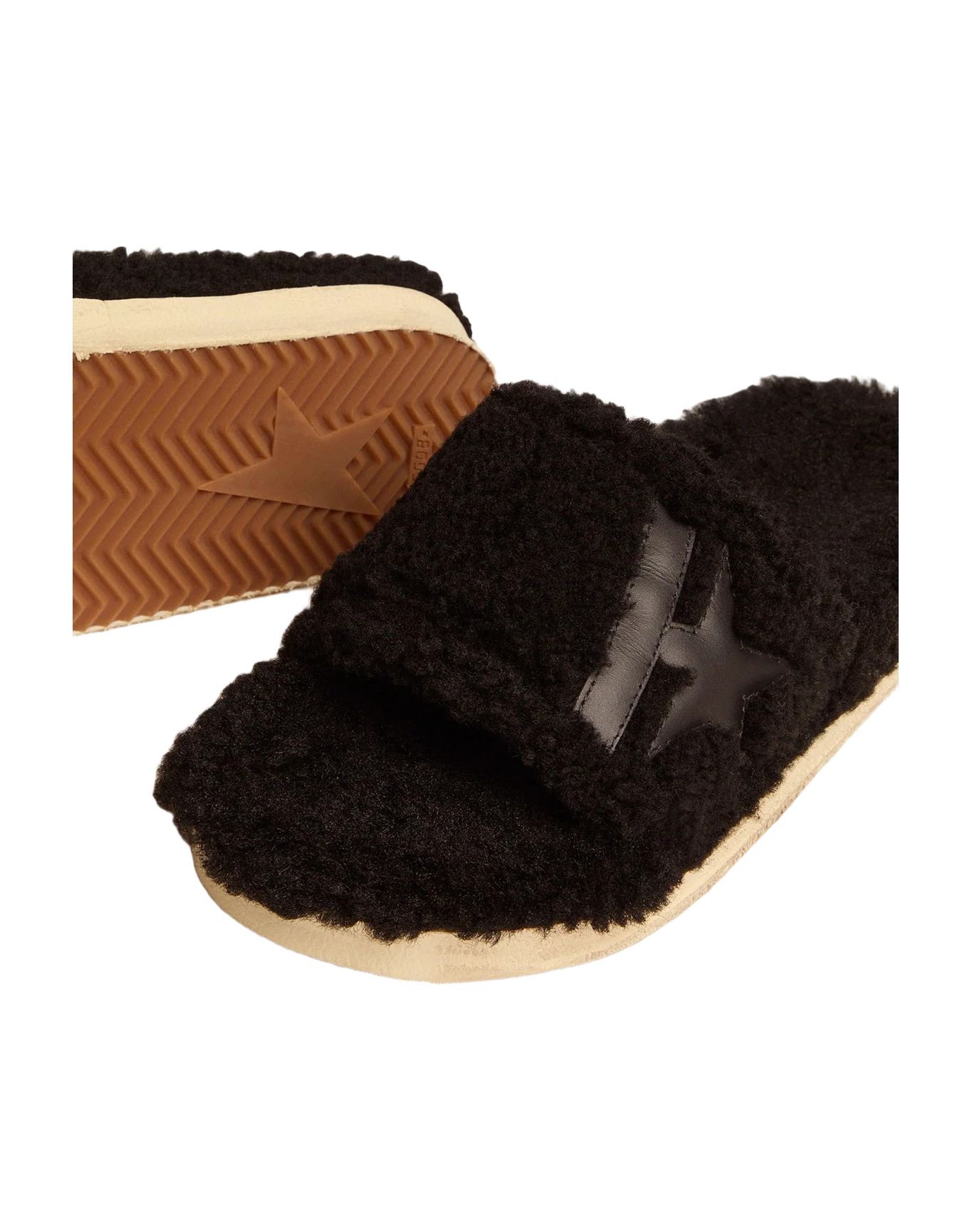 Women | Poolstar Black Shearling with Tone-On-Tone Leather Star | Black - Image 6