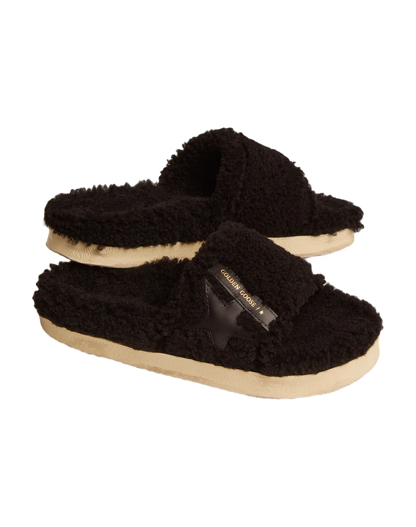 Women | Poolstar Black Shearling with Tone-On-Tone Leather Star | Black - Image 7