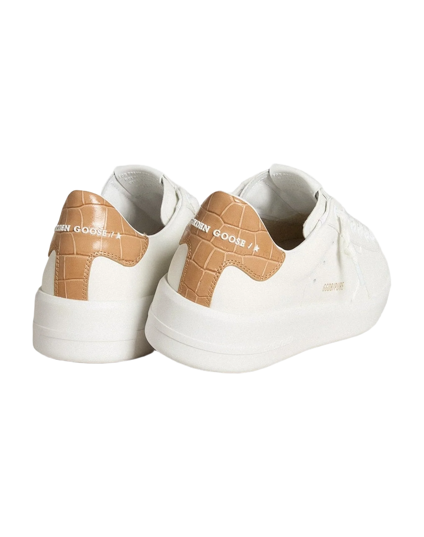 Women | Purestar with Leather Star & Croc-Print Leather Heel Tab | Optic White x Champagne Beige