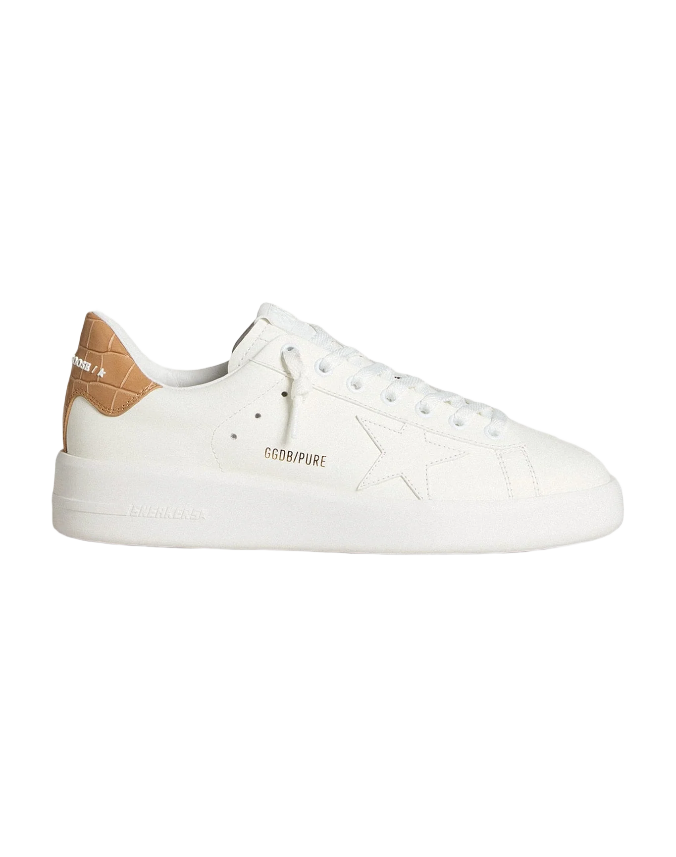 Women | Purestar with Leather Star & Croc-Print Leather Heel Tab | Optic White x Champagne Beige - Image 3