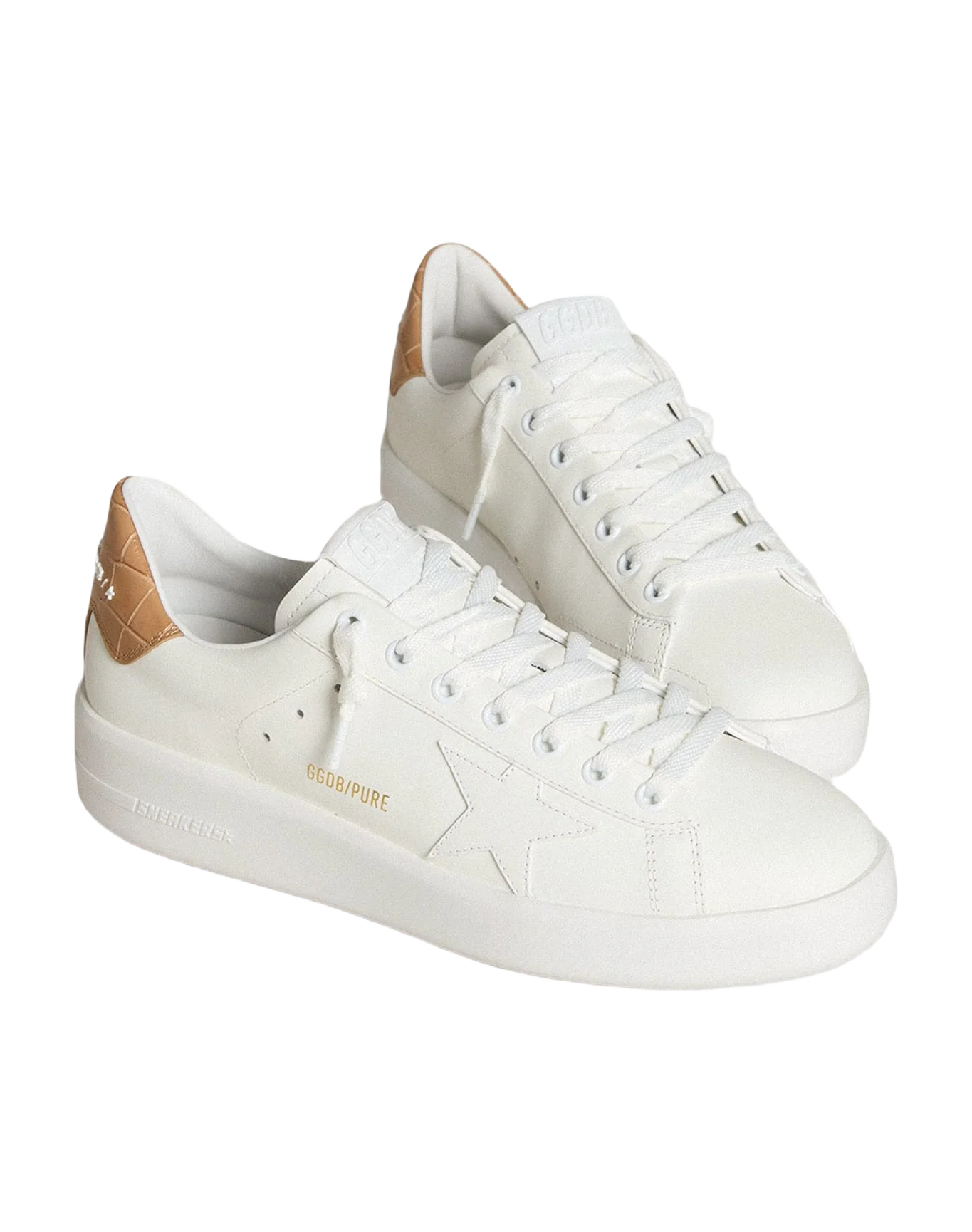Women | Purestar with Leather Star & Croc-Print Leather Heel Tab | Optic White x Champagne Beige - Image 7