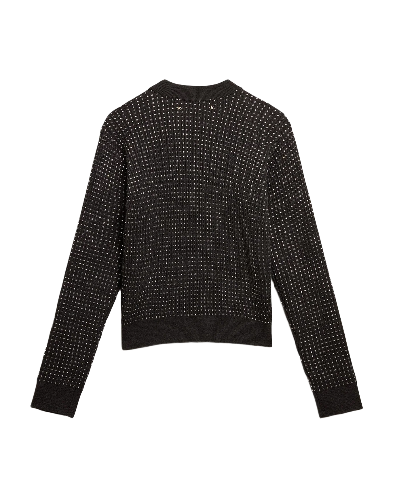 Women | Round-Neck Sweater Merino Wool with All-Over Crystals | Dark Melange Grey - Image 4