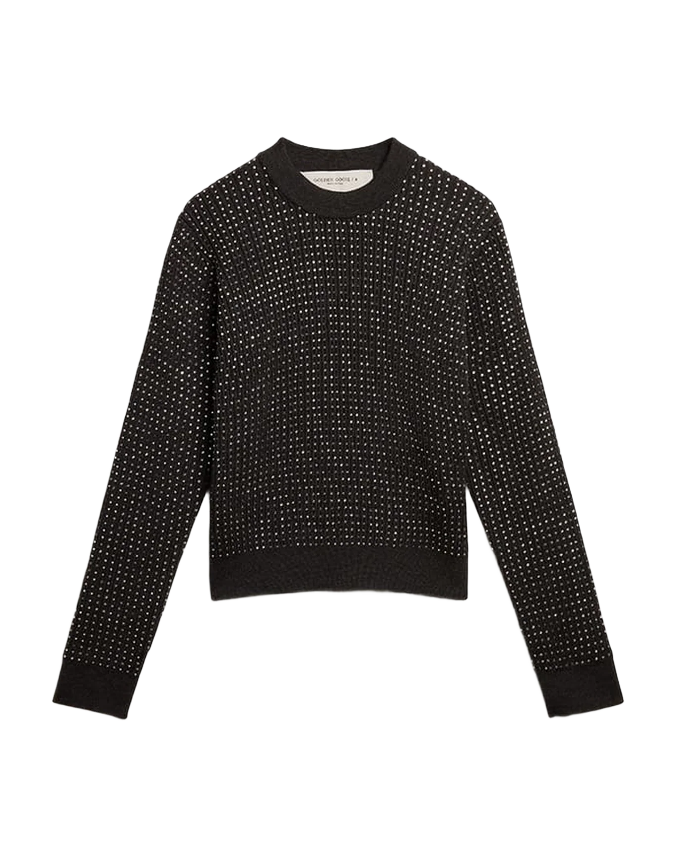 Women | Round-Neck Sweater Merino Wool with All-Over Crystals | Dark Melange Grey - Image 8