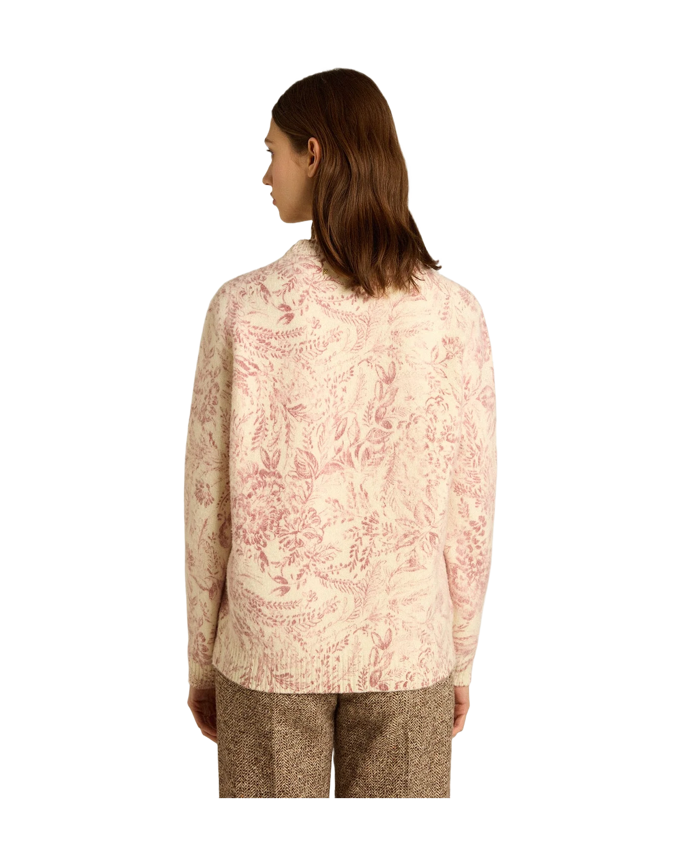 Women | Round-Neck Sweater Wool with All-Over Toile De Jouy Pattern | Heritage White x Haute Red - Image 11