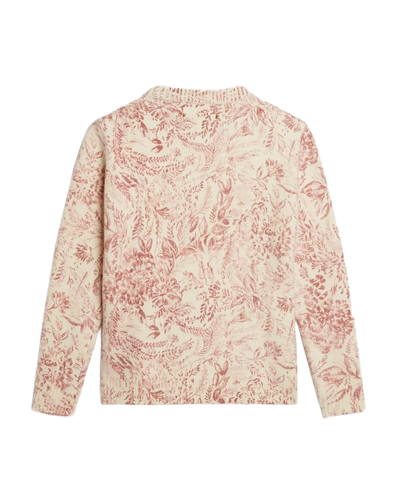 Women | Round-Neck Sweater Wool with All-Over Toile De Jouy Pattern | Heritage White x Haute Red - Image 3