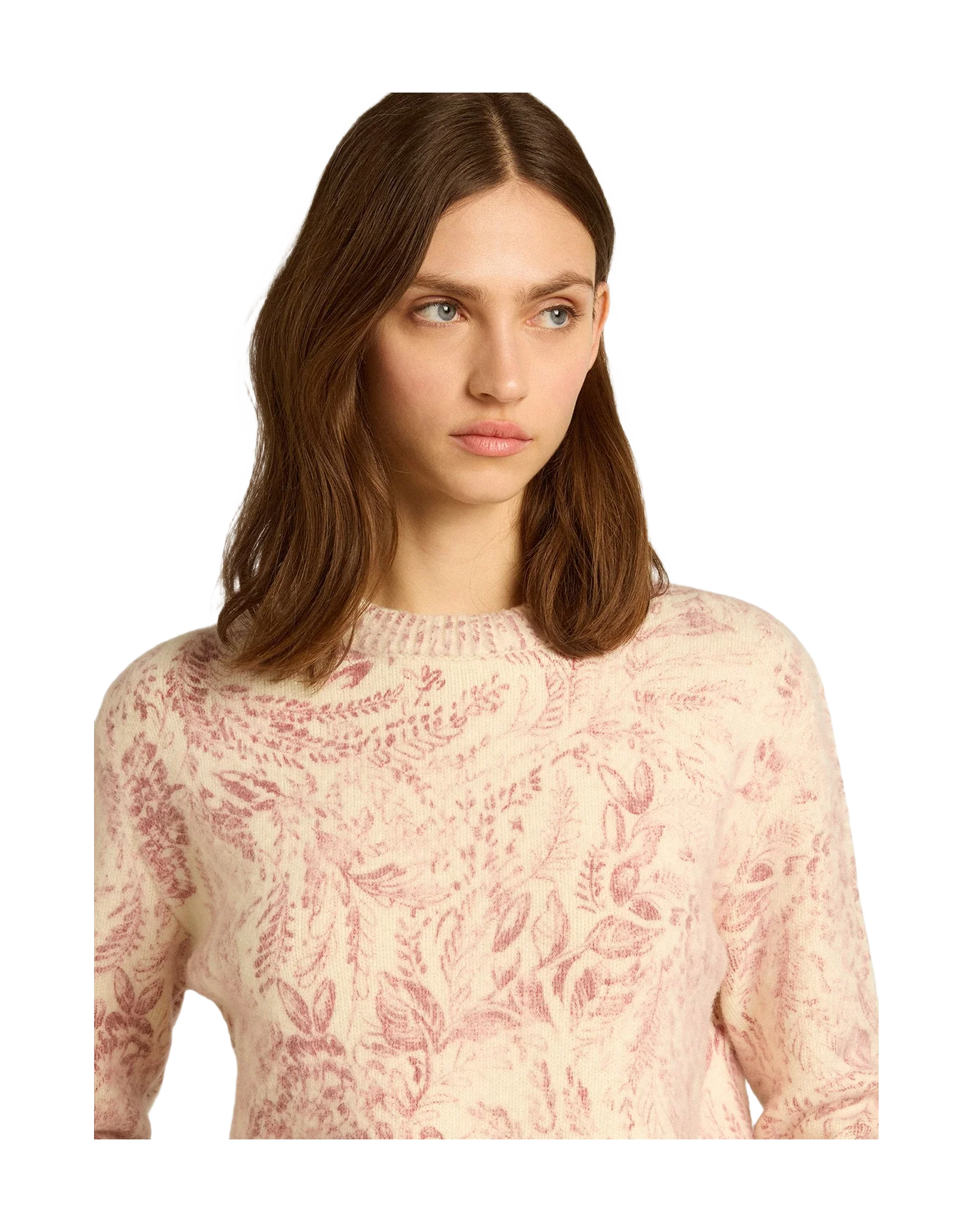 Women | Round-Neck Sweater Wool with All-Over Toile De Jouy Pattern | Heritage White x Haute Red - Image 5