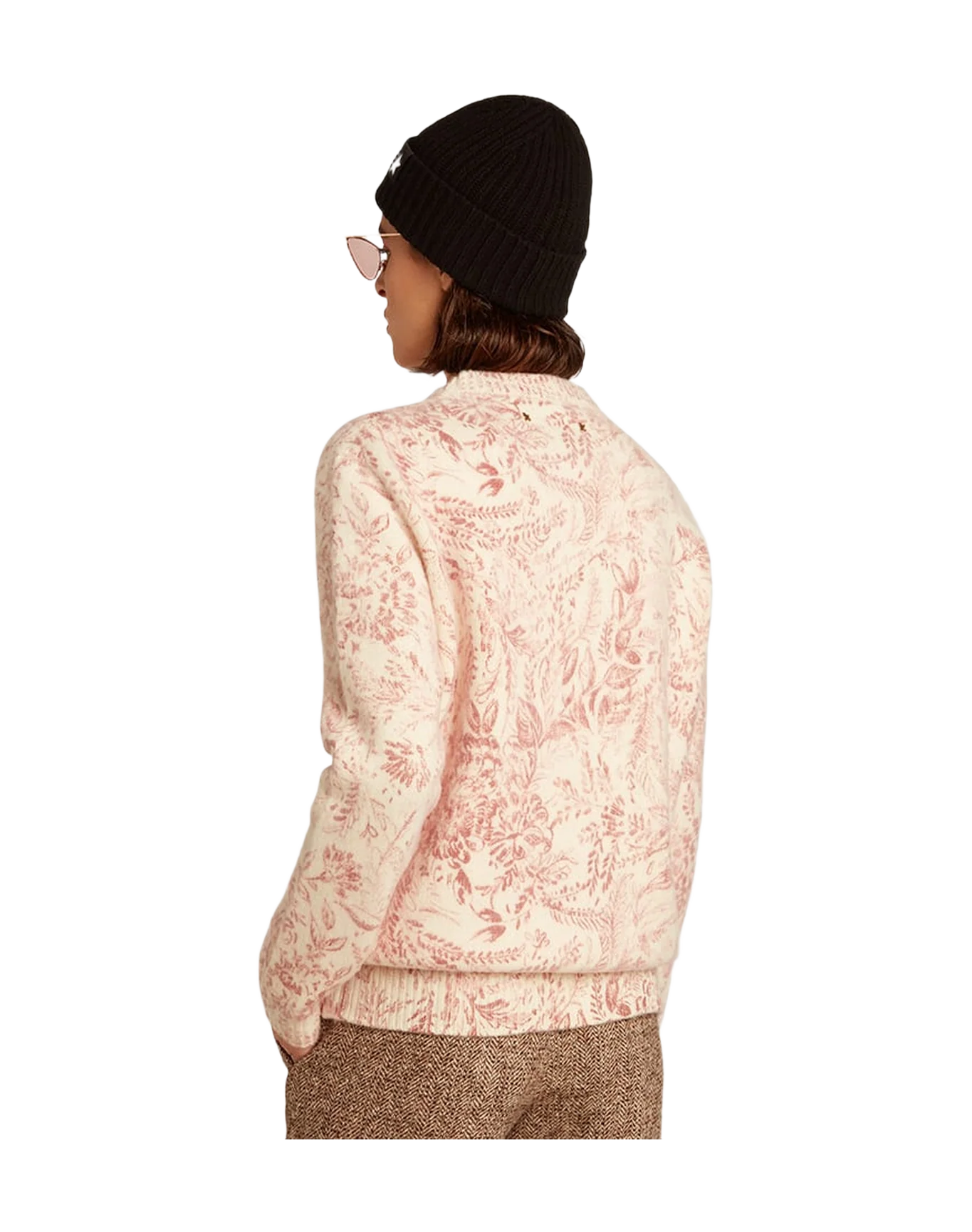 Women | Round-Neck Sweater Wool with All-Over Toile De Jouy Pattern | Heritage White x Haute Red - Image 6