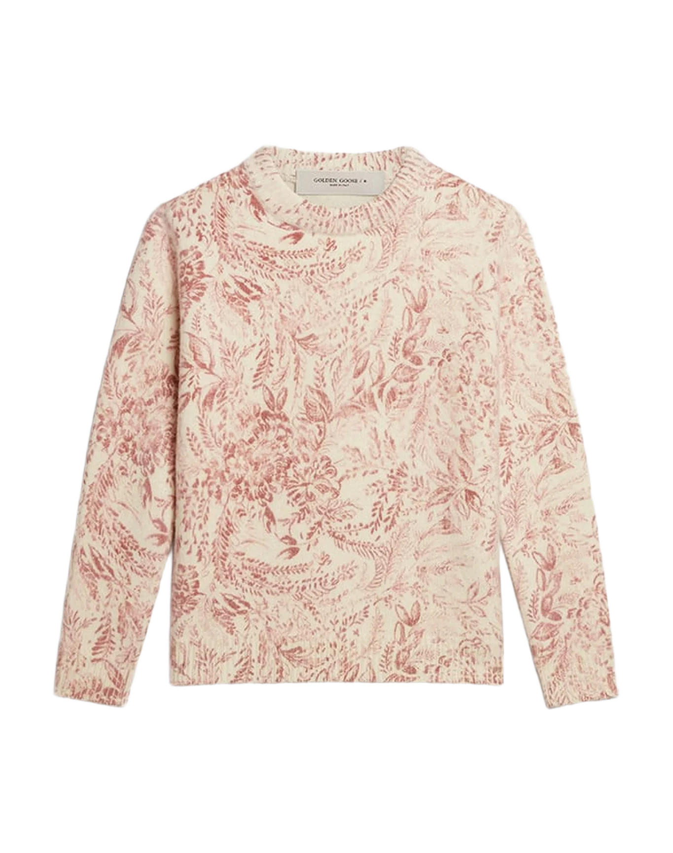 Women | Round-Neck Sweater Wool with All-Over Toile De Jouy Pattern | Heritage White x Haute Red - Image 7