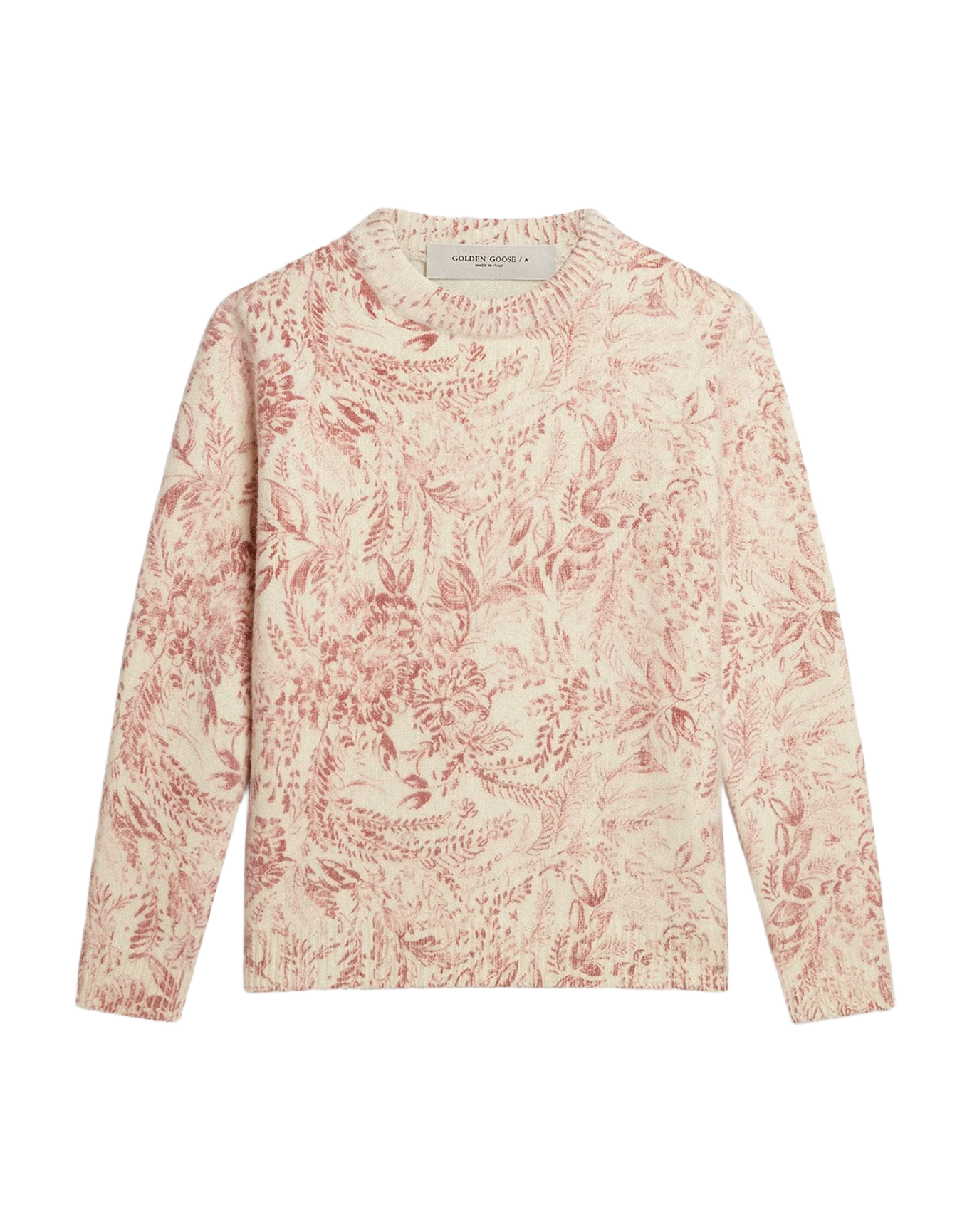 Women | Round-Neck Sweater Wool with All-Over Toile De Jouy Pattern | Heritage White x Haute Red - Image 9