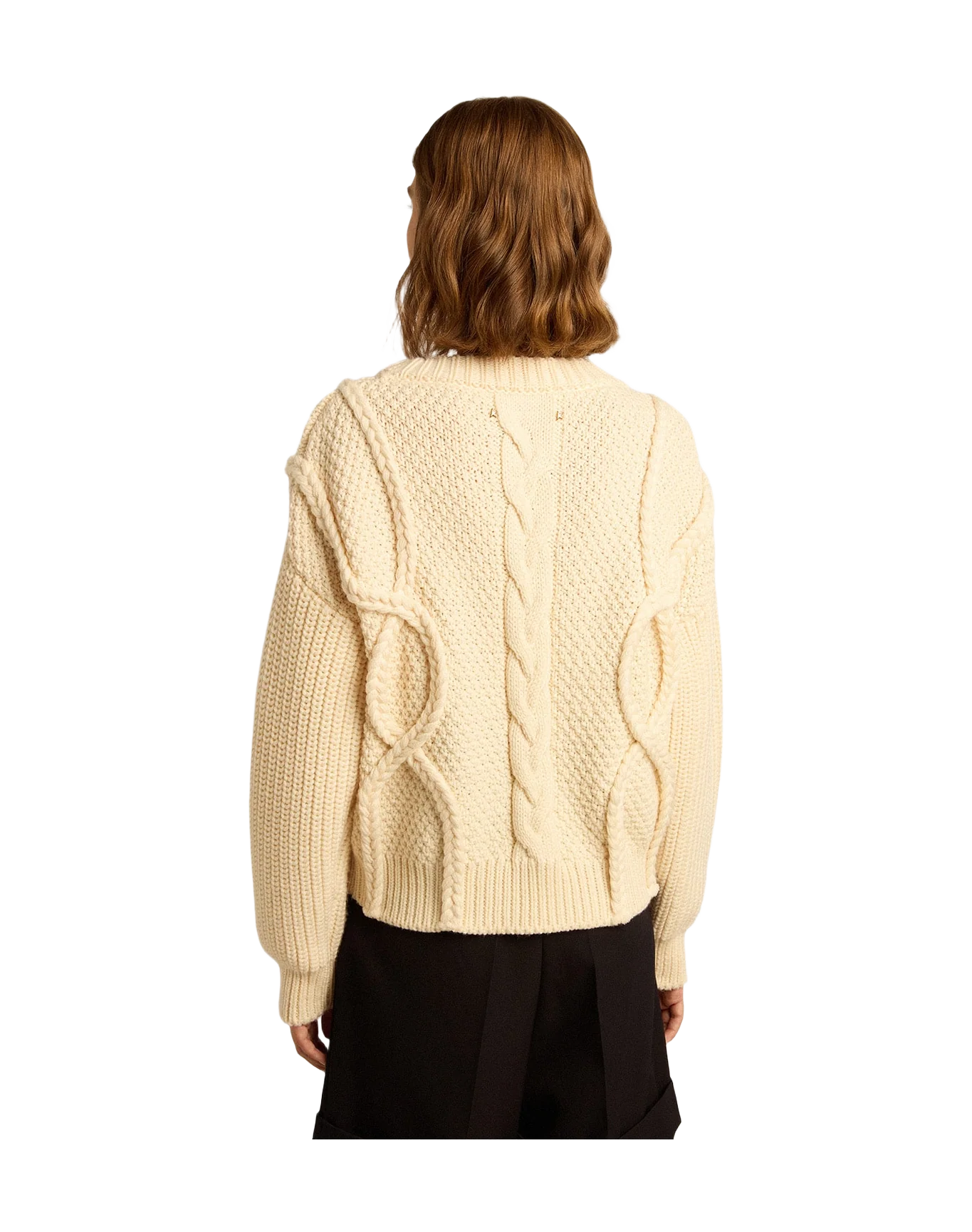 Women | Round-Neck Sweater Wool with Braided Motif | Natural White - Image 2