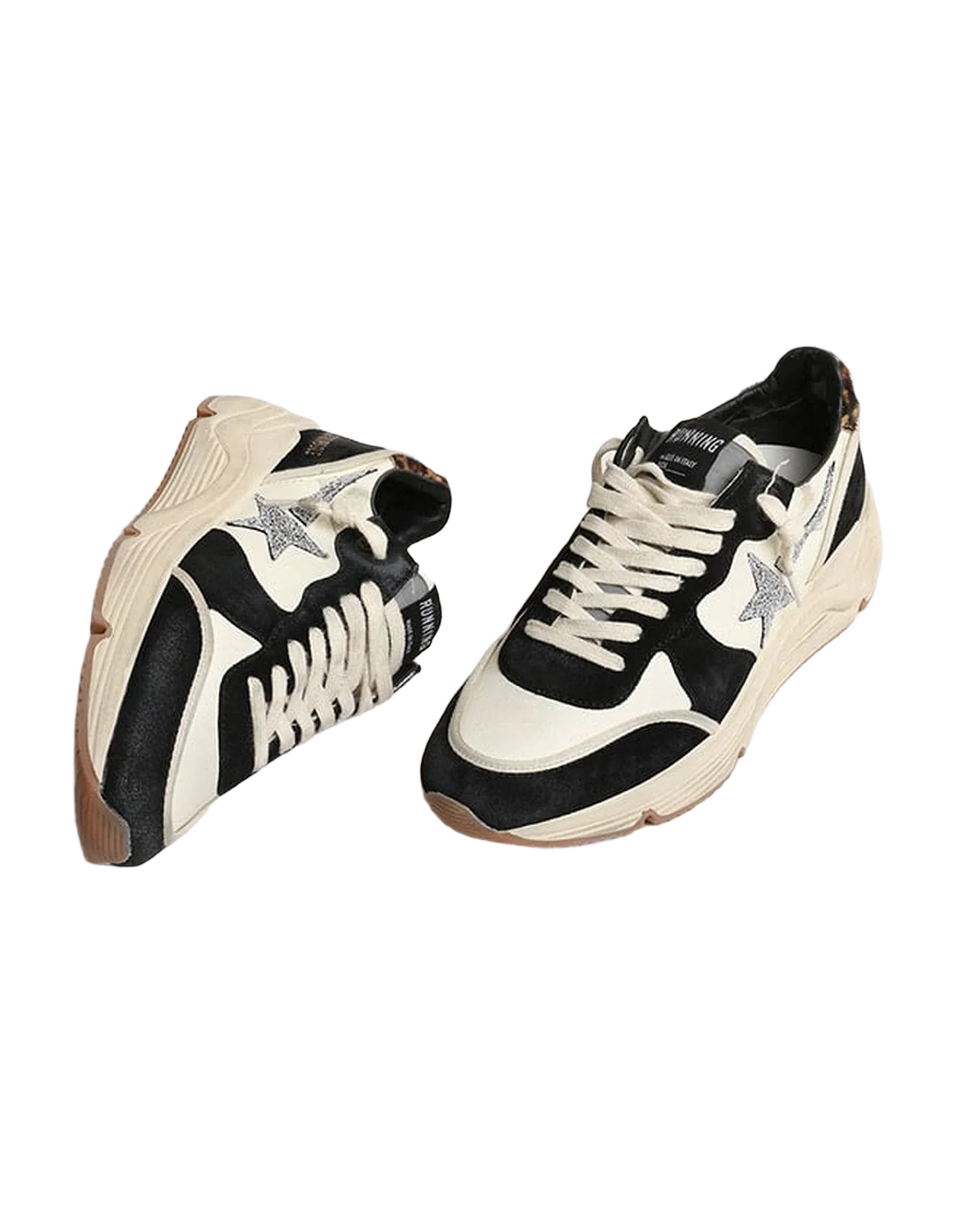 Women | Running Sole Black & White with Beige Brown Leo Heel Tab | Black x Beige x Beige Brown Black - Image 6