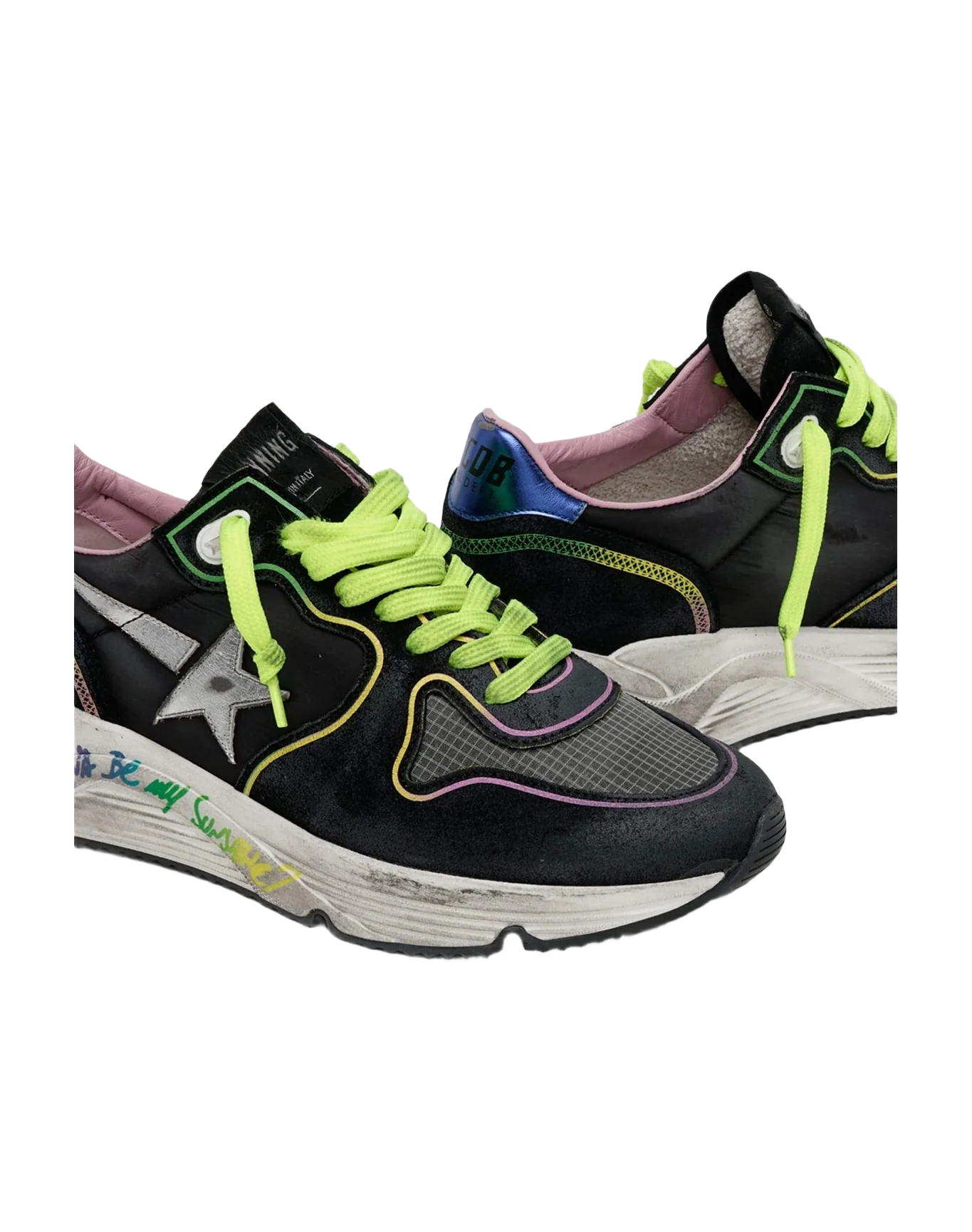 Women | Running Sole Black Sneakers with Silver Star & Rainbow Details | Black x Silver x Blue x Rainbow