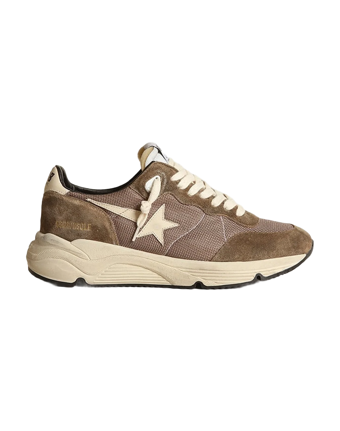 Women | Running Sole Brown Mesh & Suede with Beige Star | Olive Green x Cream - Image 3