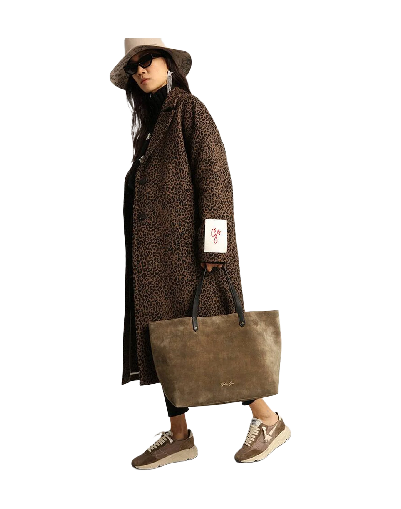 Women | Running Sole Brown Mesh & Suede with Beige Star | Olive Green x Cream - Image 4
