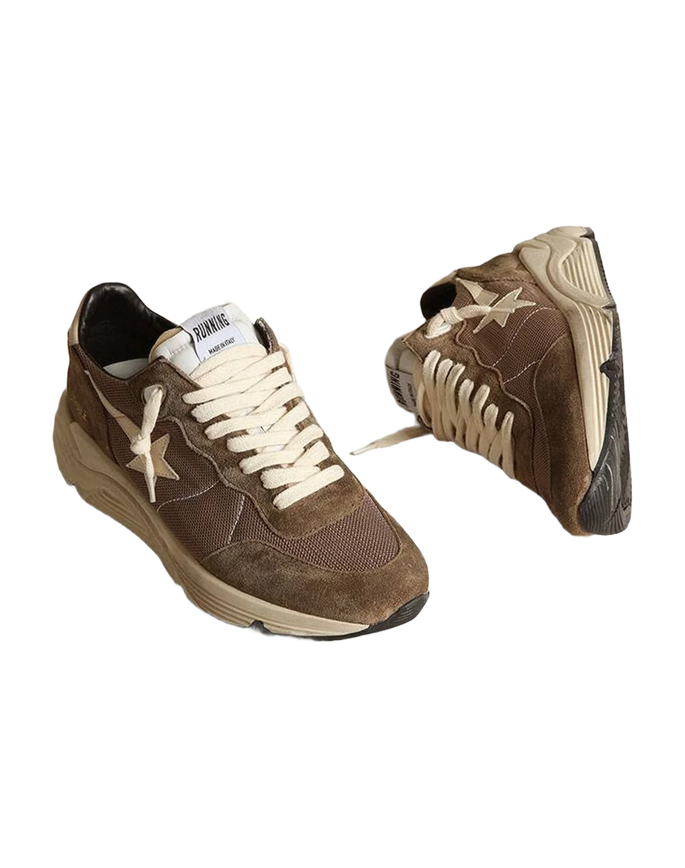 Women | Running Sole Brown Mesh & Suede with Beige Star | Olive Green x Cream - Image 5
