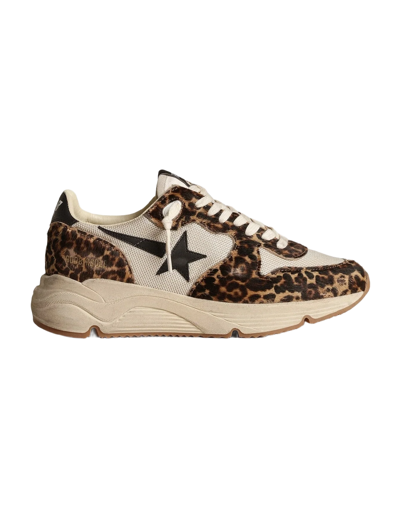 Women | Running Sole Cream-Colored Mesh with Pony Skin Inserts | Cream x Beige Brown Leo x Black