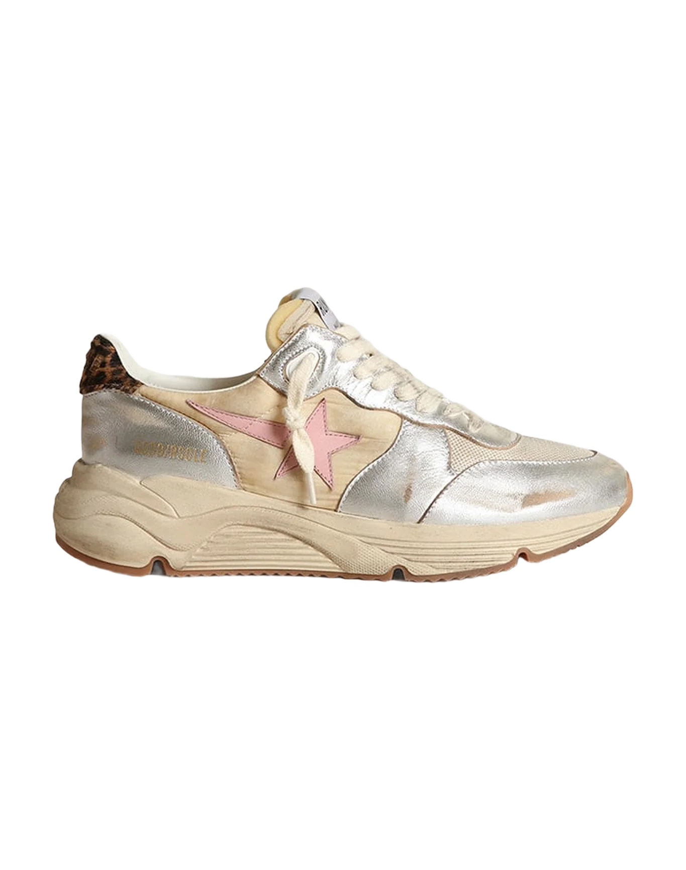 Women | Running Sole Silver Leather with Beige Brown Black Leo Heel Tab & Pink Star | Beige x Silver x Cream x Antique Pink x Beige Brown Black Leo - Image 5