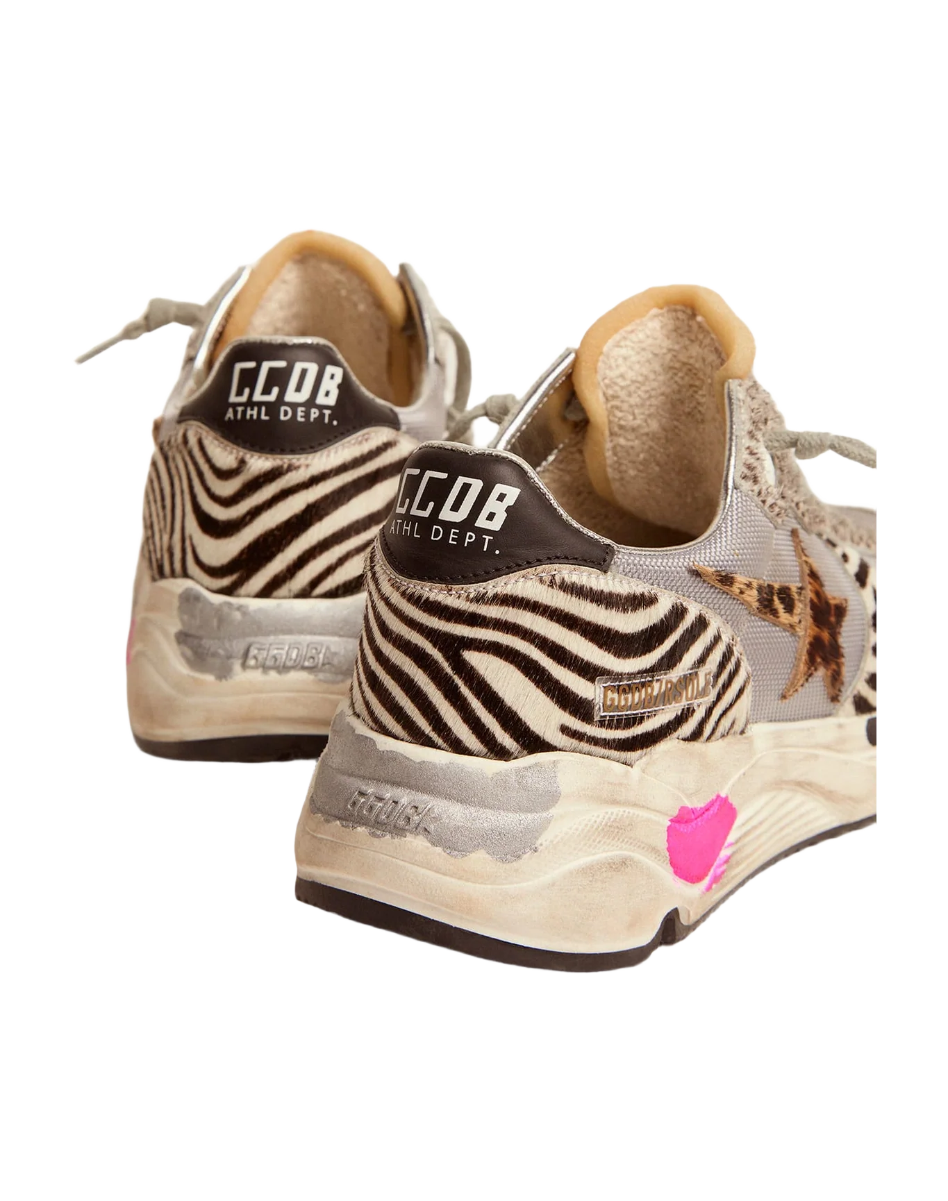 Women | Running Sole Sneakers Mesh & Animal-Print Pony Skin | Light Grey x White Black x Leo - Image 2