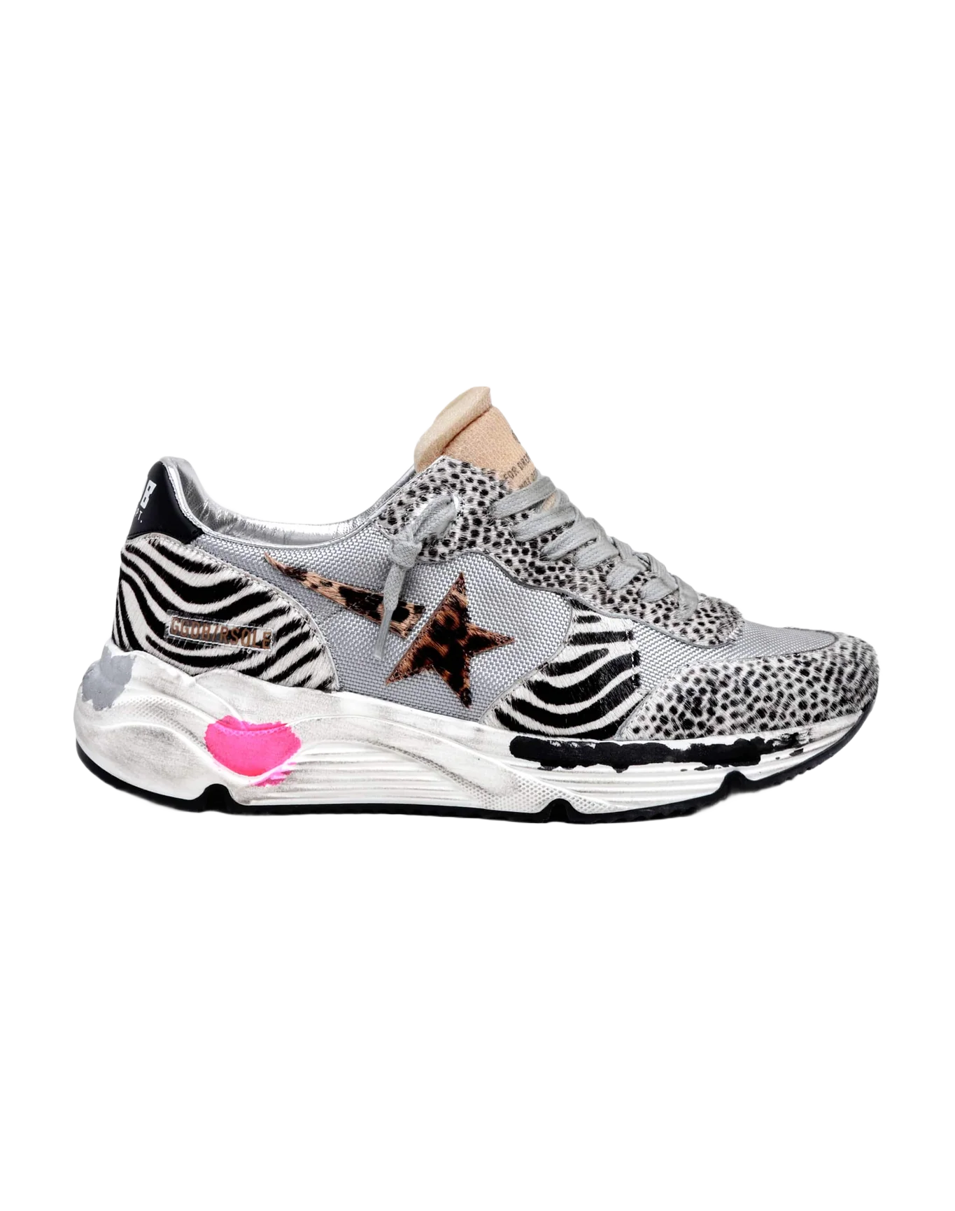 Women | Running Sole Sneakers Mesh & Animal-Print Pony Skin | Light Grey x White Black x Leo - Image 4