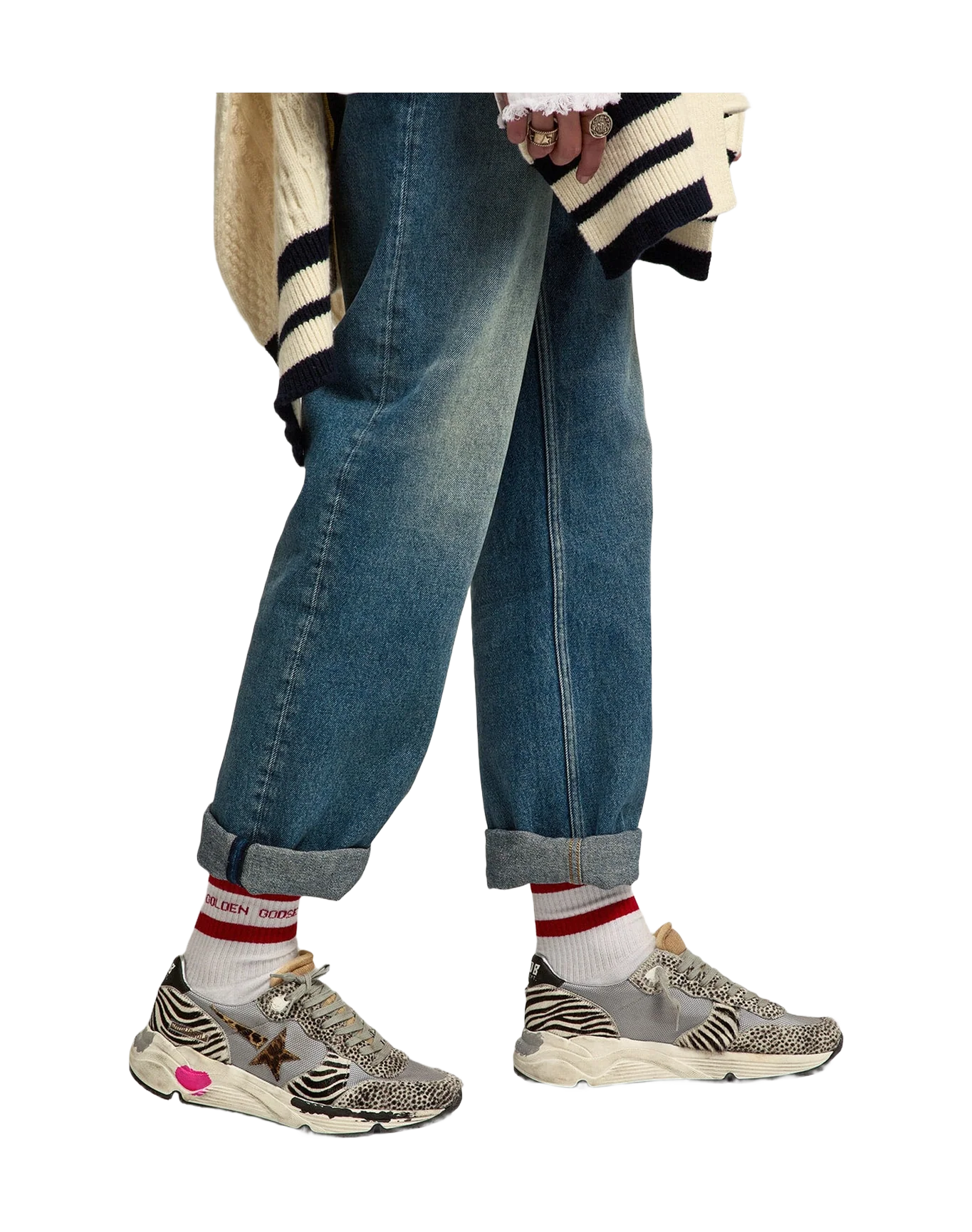 Women | Running Sole Sneakers Mesh & Animal-Print Pony Skin | Light Grey x White Black x Leo - Image 5