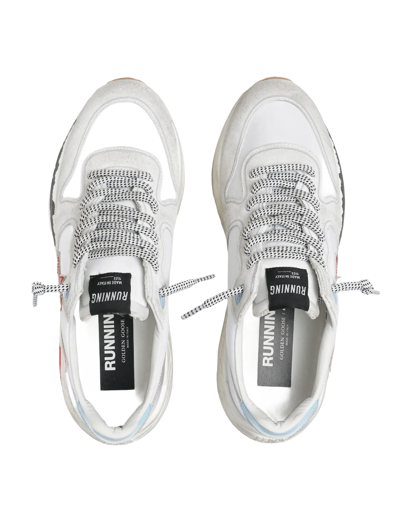 Women | Running Sole Sneakers Nylon & Suede with Red Laminated Leather Star | White x Optic White x Red x Blue Sky - Image 2