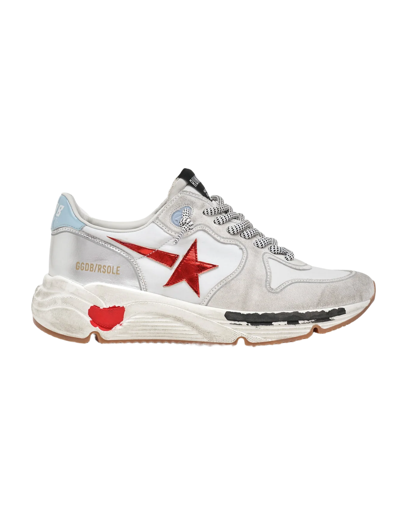 Women | Running Sole Sneakers Nylon & Suede with Red Laminated Leather Star | White x Optic White x Red x Blue Sky - Image 5