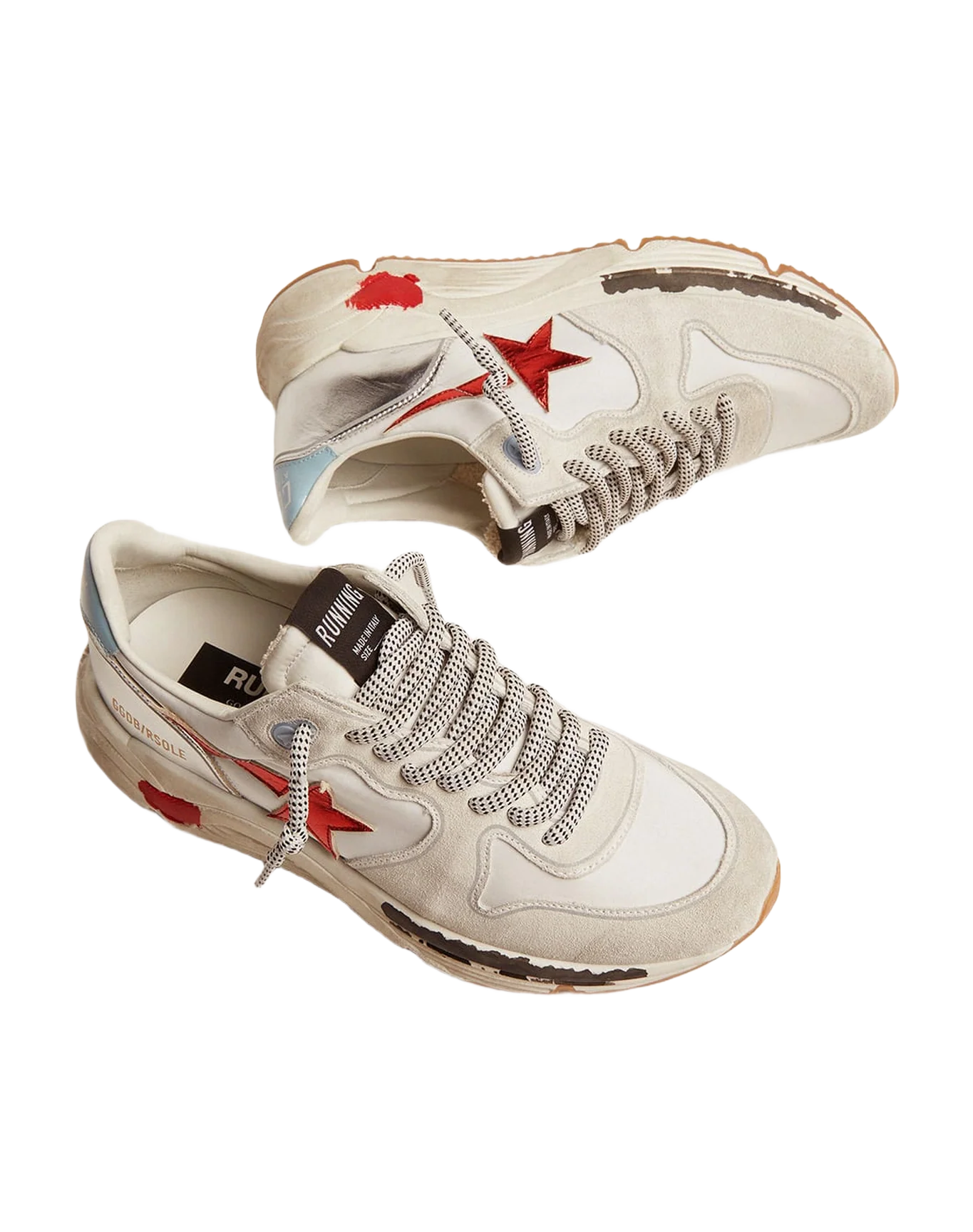 Women | Running Sole Sneakers Nylon & Suede with Red Laminated Leather Star | White x Optic White x Red x Blue Sky - Image 6