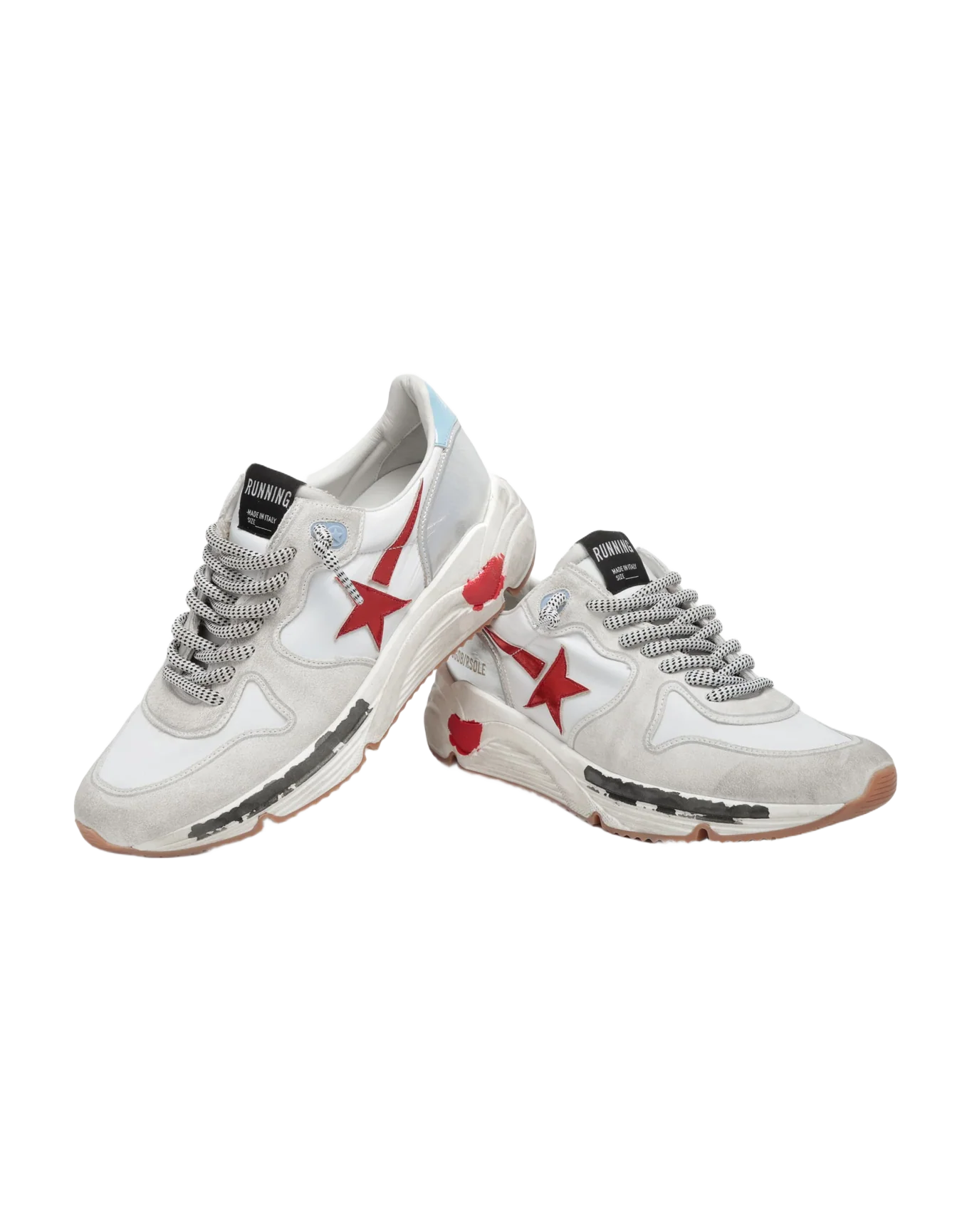Women | Running Sole Sneakers Nylon & Suede with Red Laminated Leather Star | White x Optic White x Red x Blue Sky - Image 8