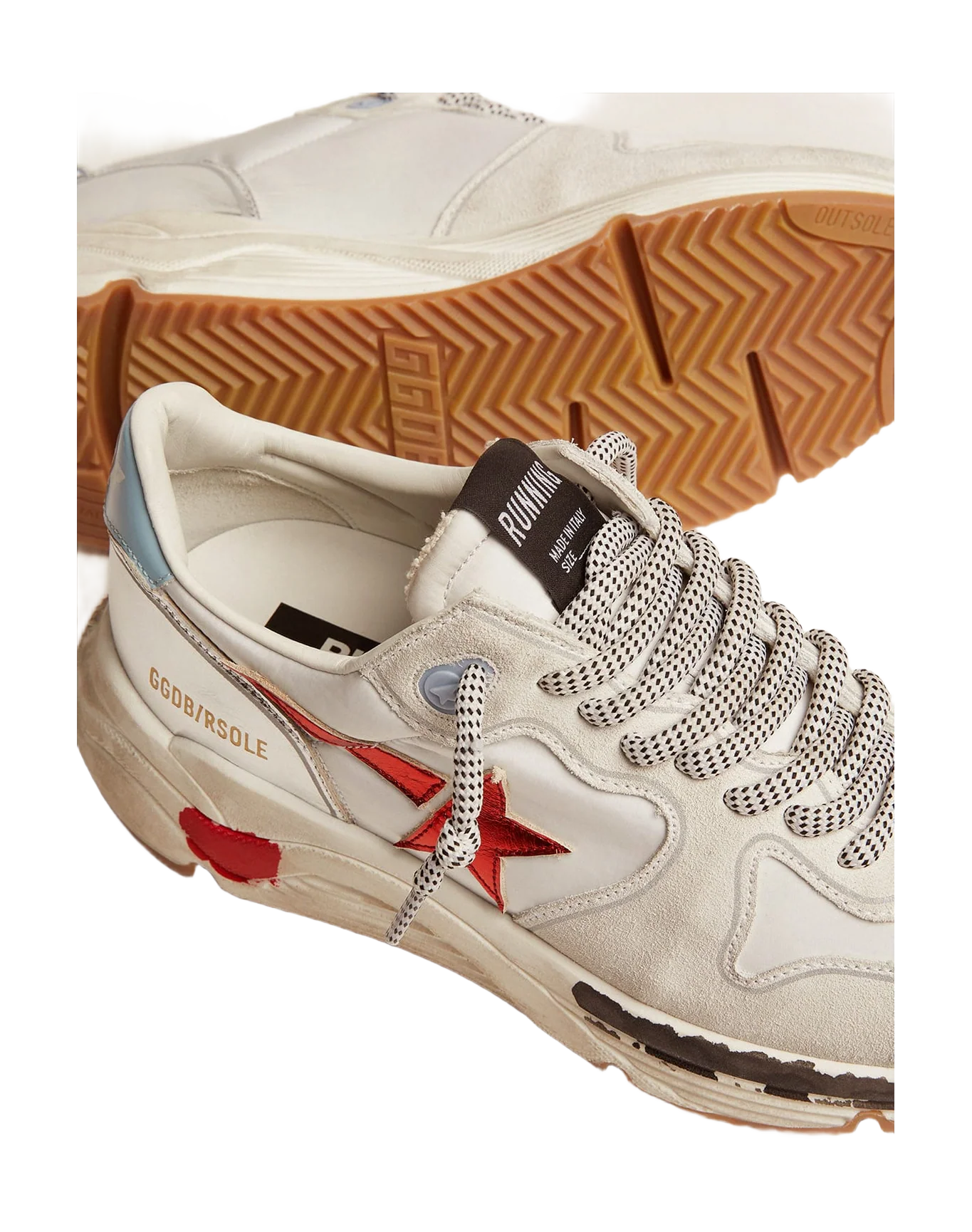 Women | Running Sole Sneakers Nylon & Suede with Red Laminated Leather Star | White x Optic White x Red x Blue Sky - Image 9