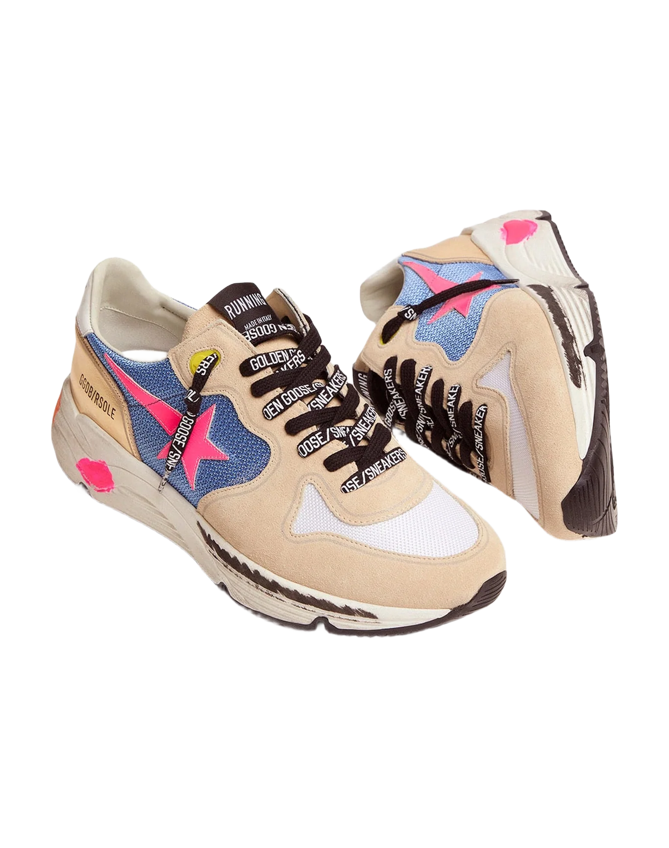 Women | Running Sole Sneakers Suede with Gold Detail | Beige x Sky x Fluo Pink x Gold - Image 2