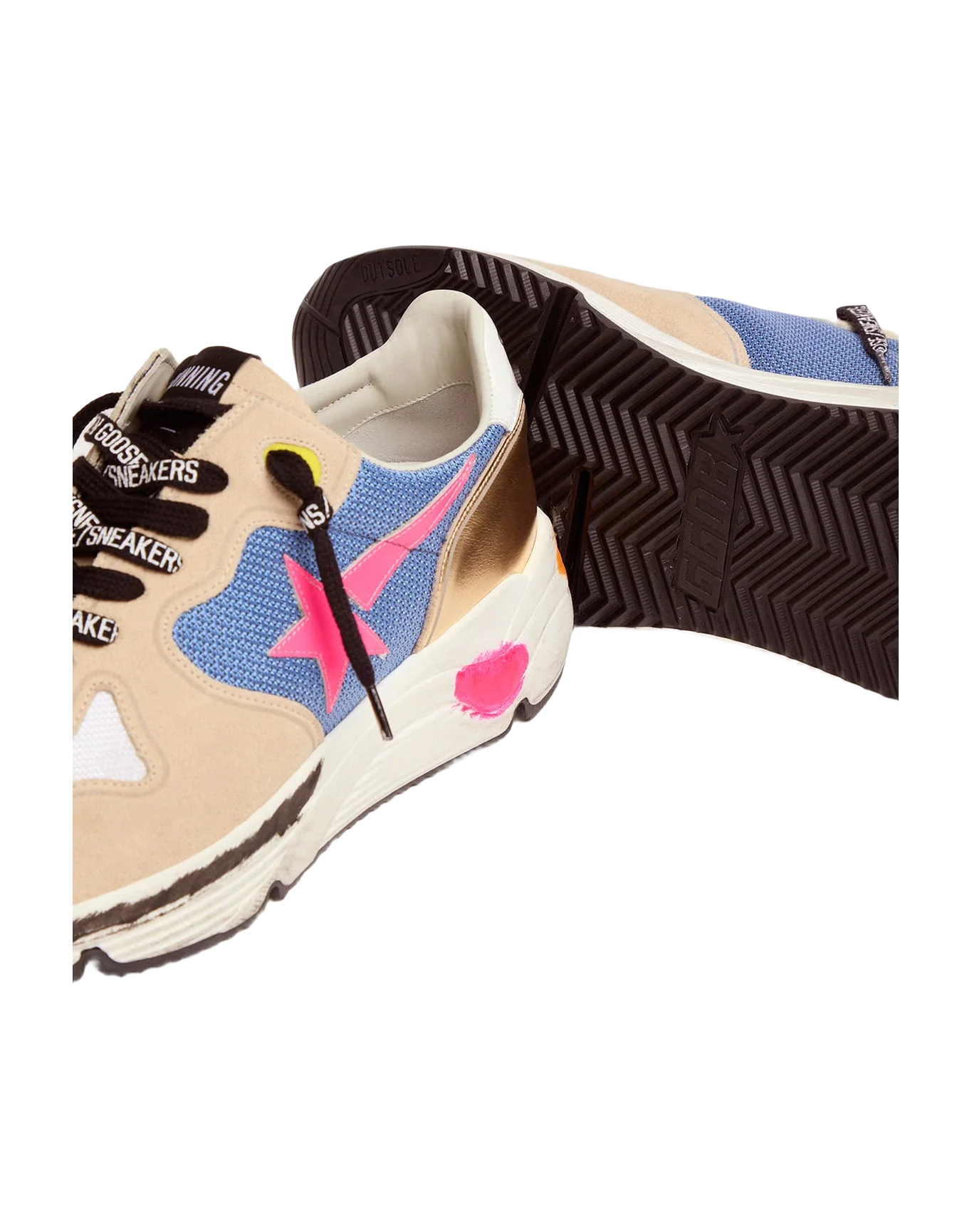 Women | Running Sole Sneakers Suede with Gold Detail | Beige x Sky x Fluo Pink x Gold - Image 3