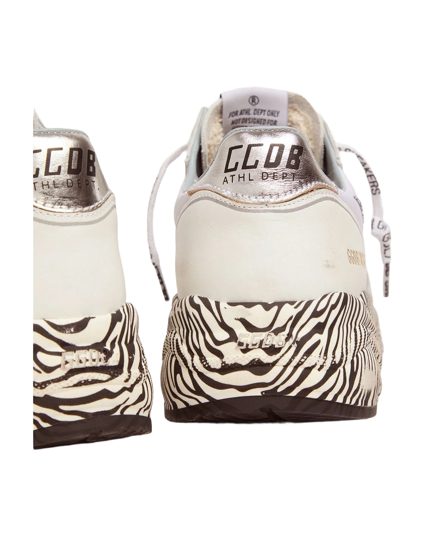Women | Running Sole Sneakers with Zebra-Print Sole & Crystals | Optic White x White x Silver