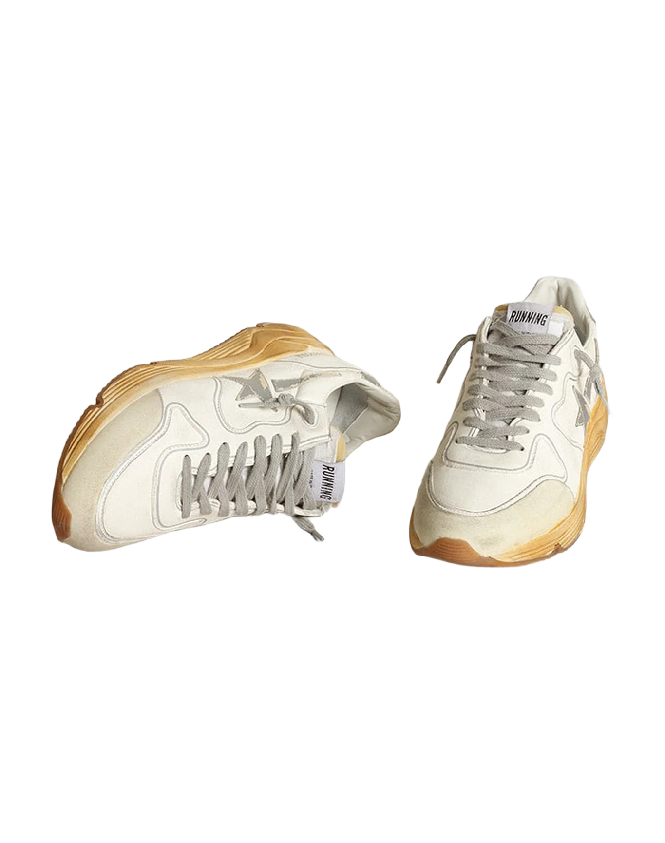 Women | Running Sole with Leather Star & Heel Tab with Silver Print | White x Silver x Beige - Image 2
