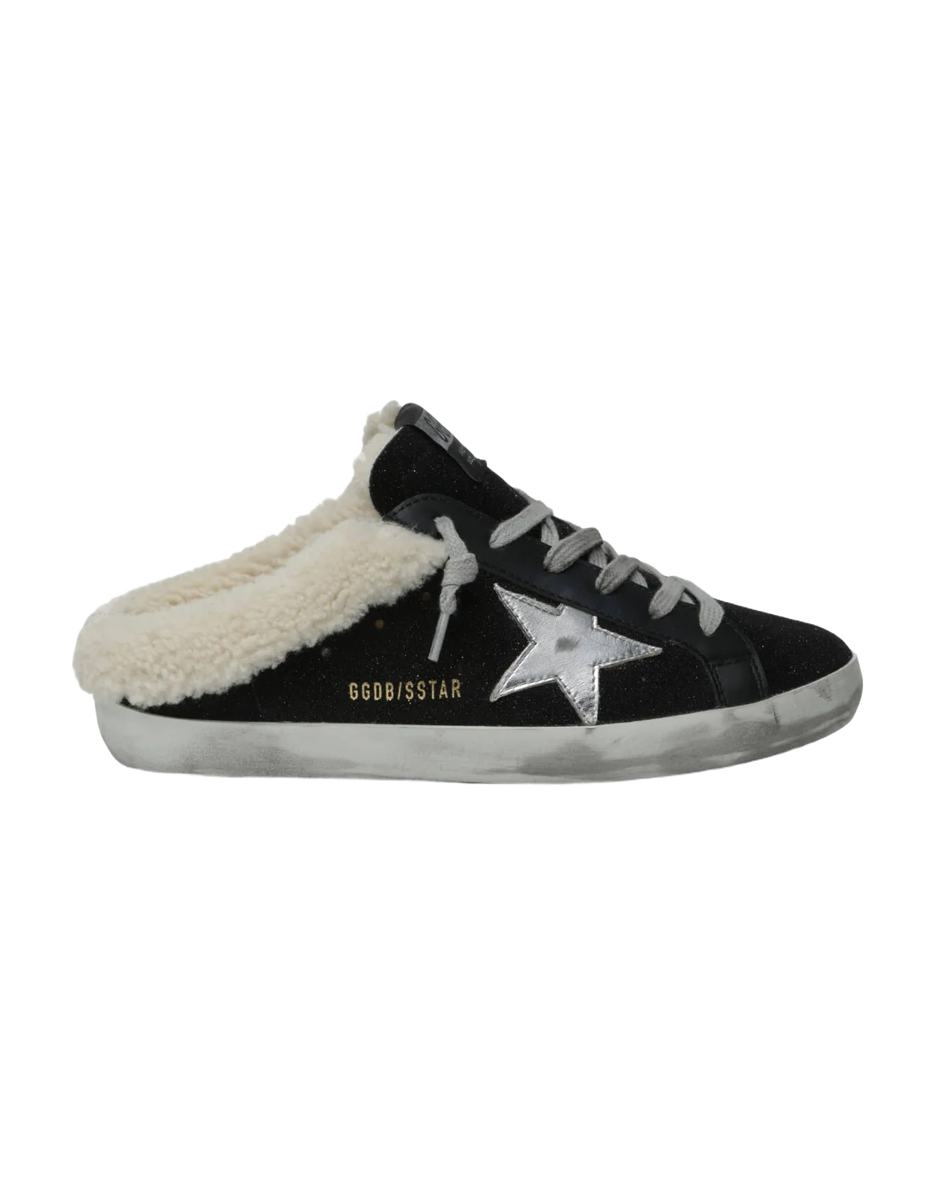Women | Sabot Suede Upper Shearling Tongue Laminated Star | Black x Silver x Beige - Image 2